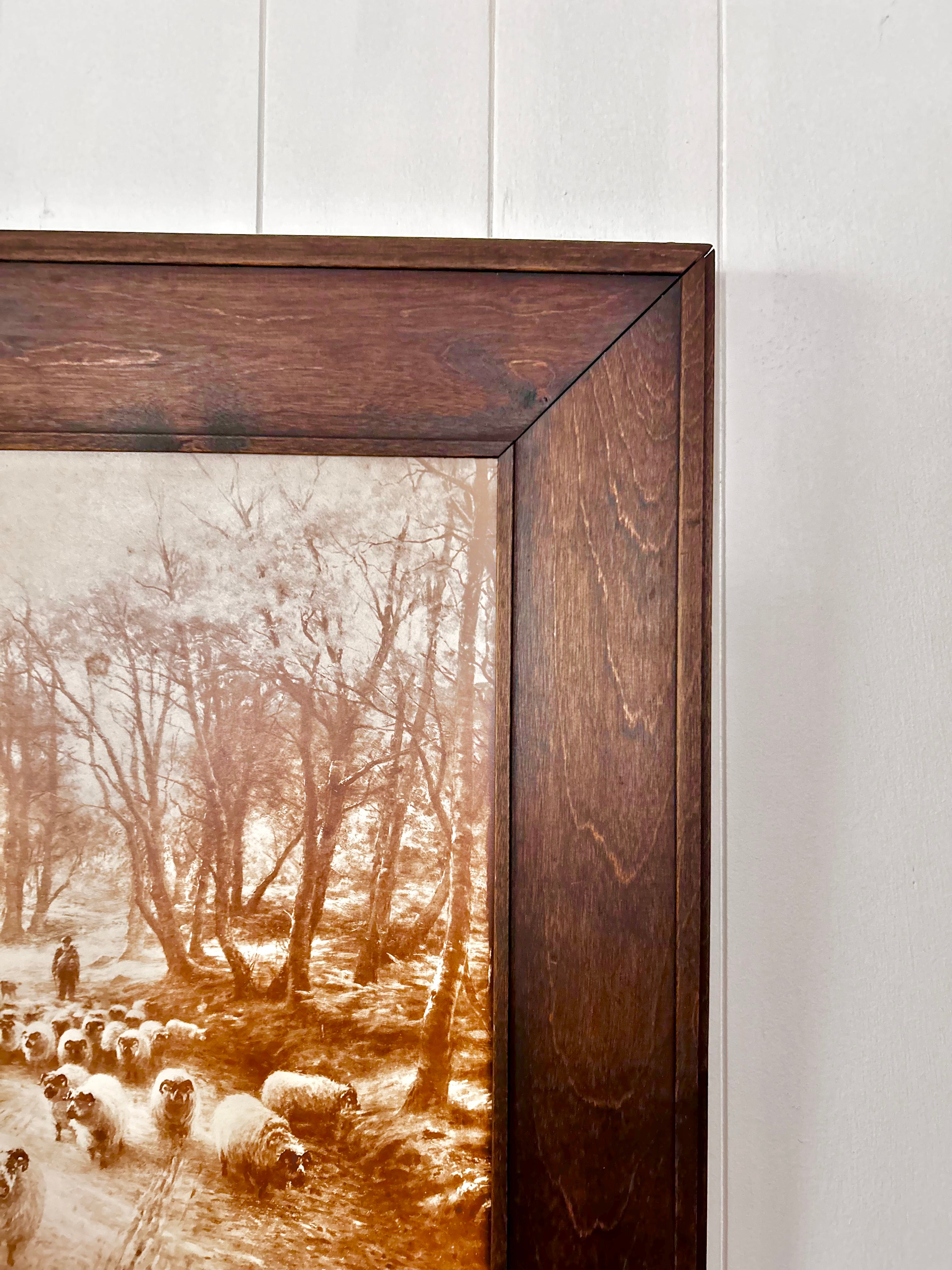 Large Vintage Wooden-Framed Pastoral Print