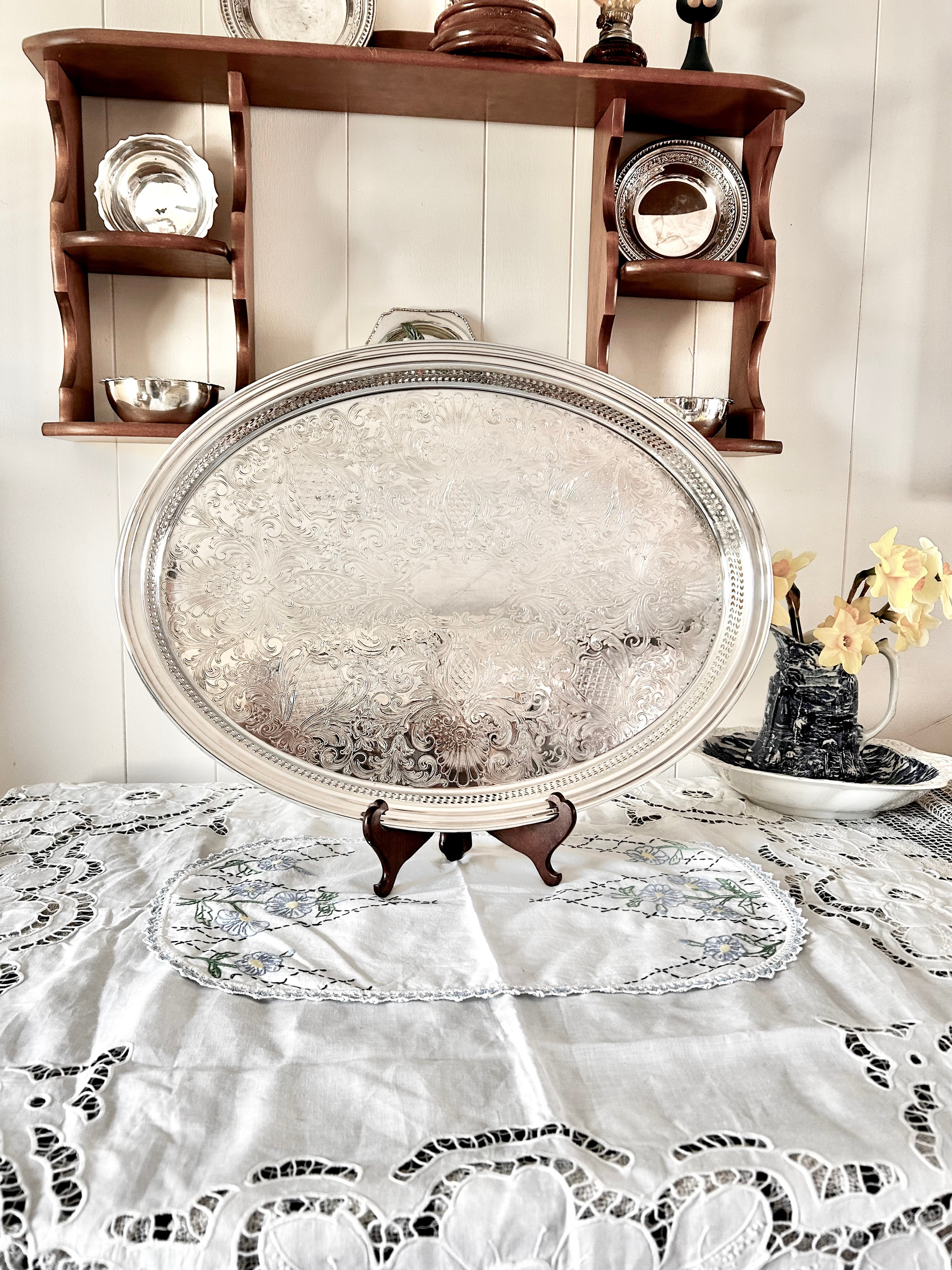 Vintage 22 Inch Silver plate Tray