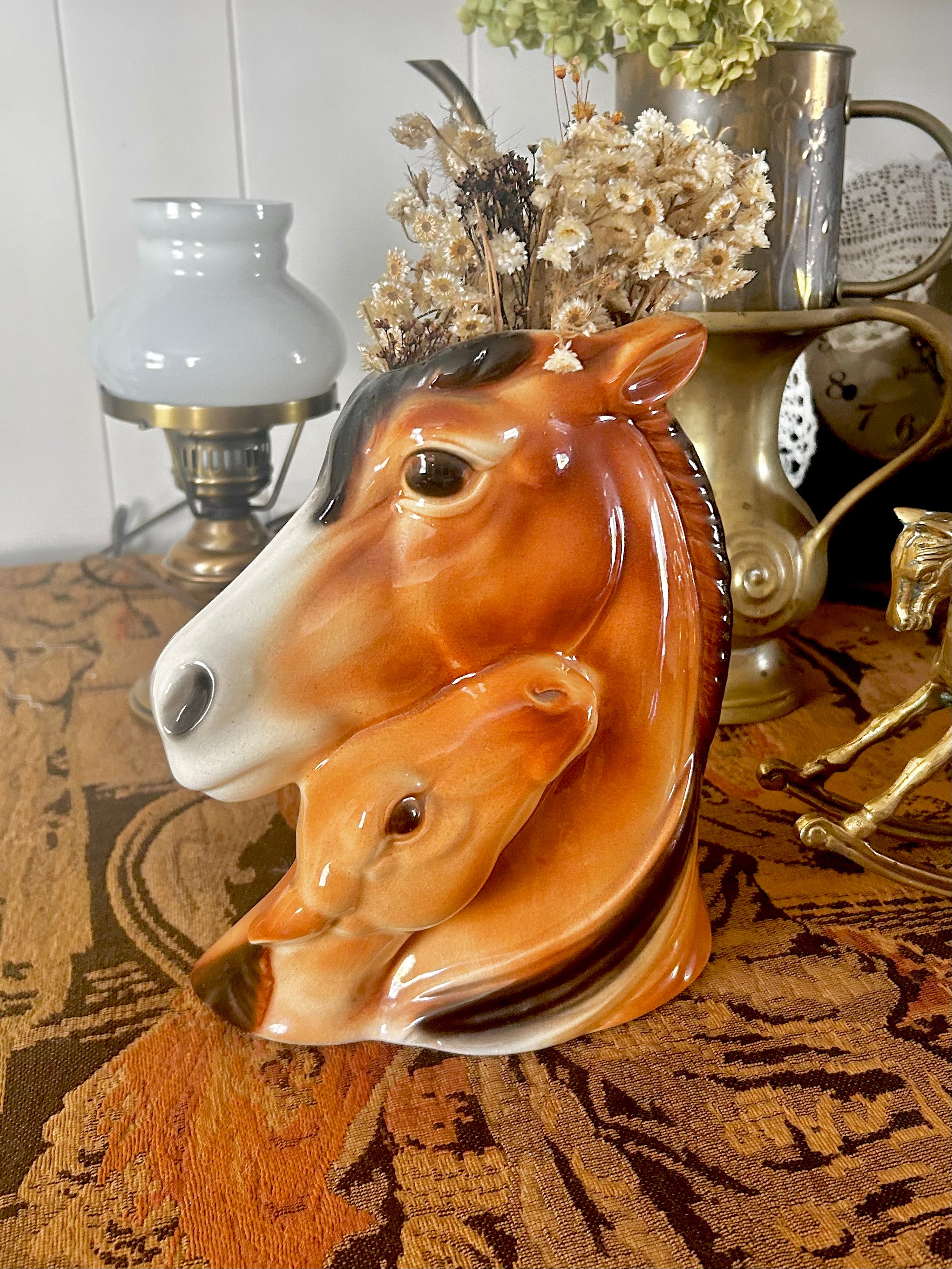 Vintage Royal Copley Ceramic Horse and Foal Vase