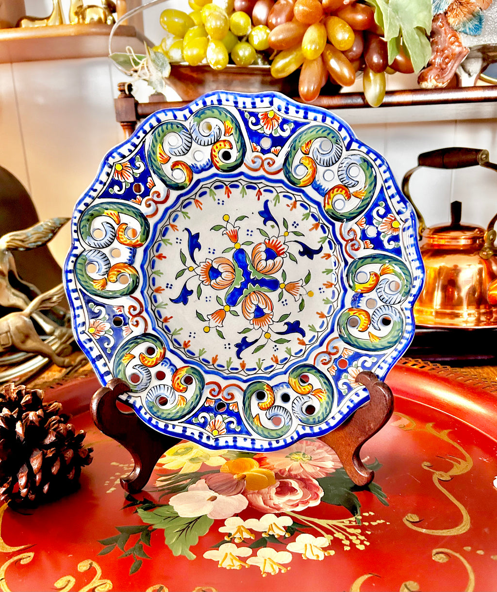Vintage French Rouen Hand-painted Ceramic Plate