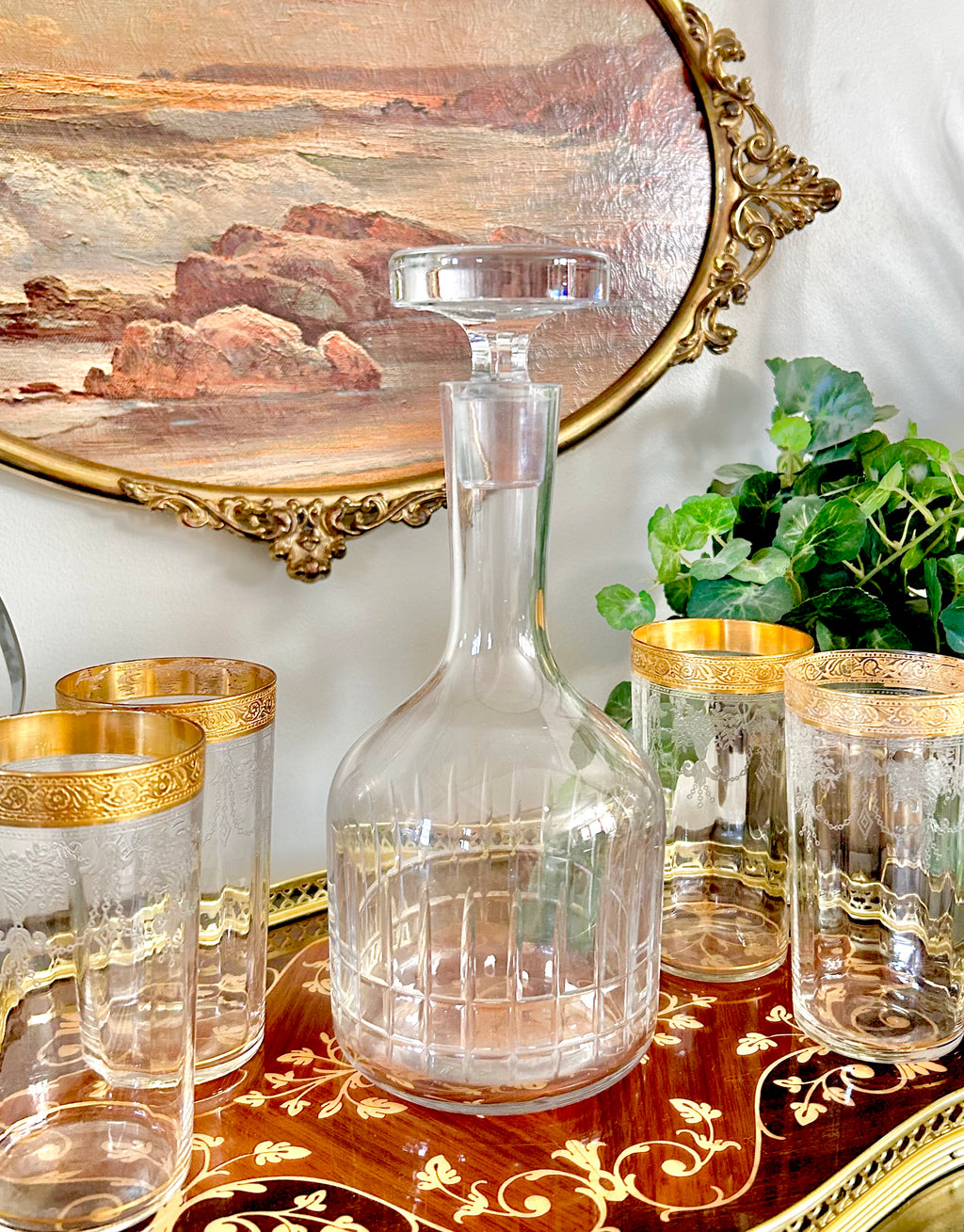 Vintage MCM Cut Crystal Glass Decanter