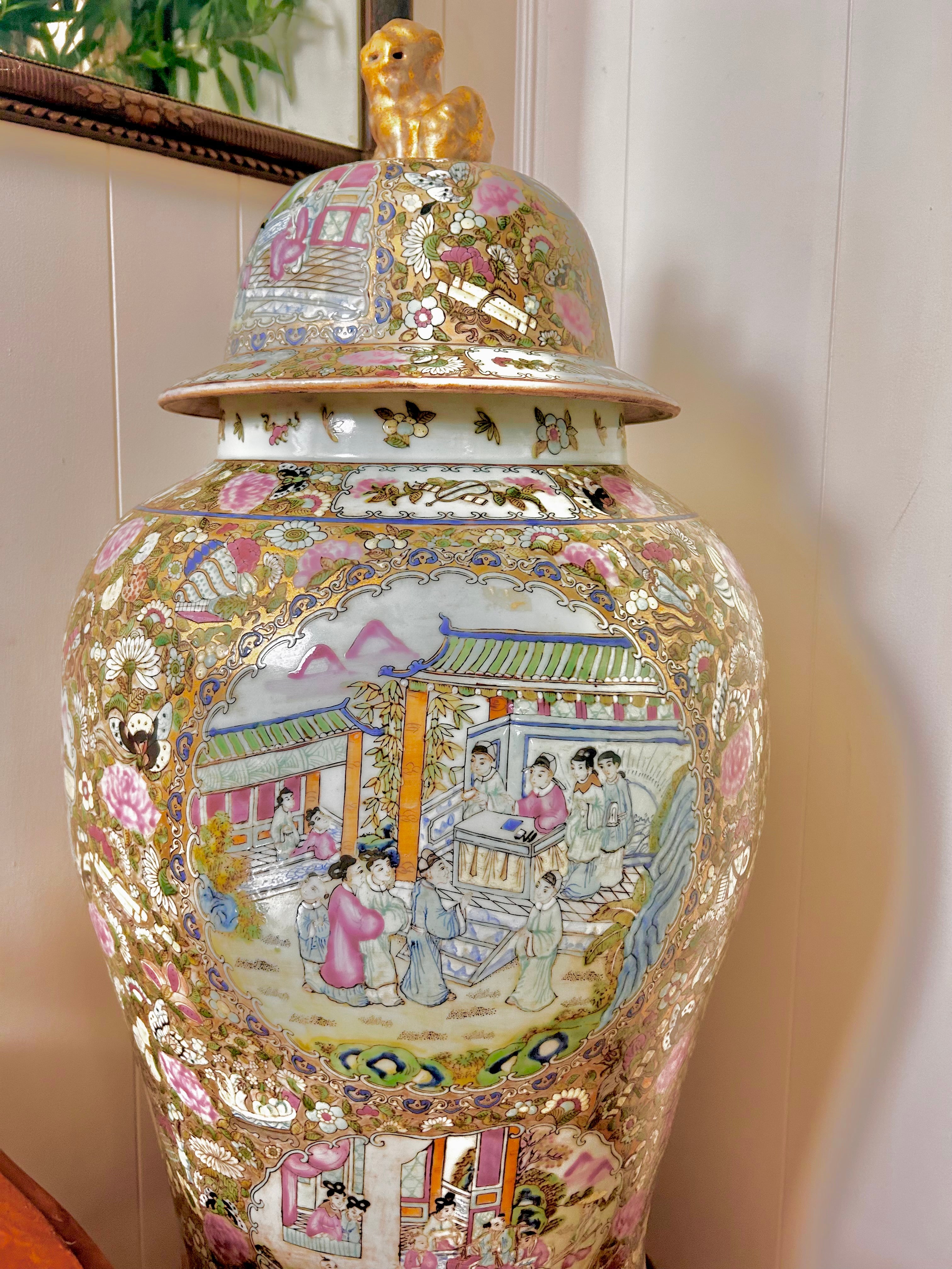 Antique Huge Sized Famille Rose (Medallion) Floor Ginger Jar Vase - flawless