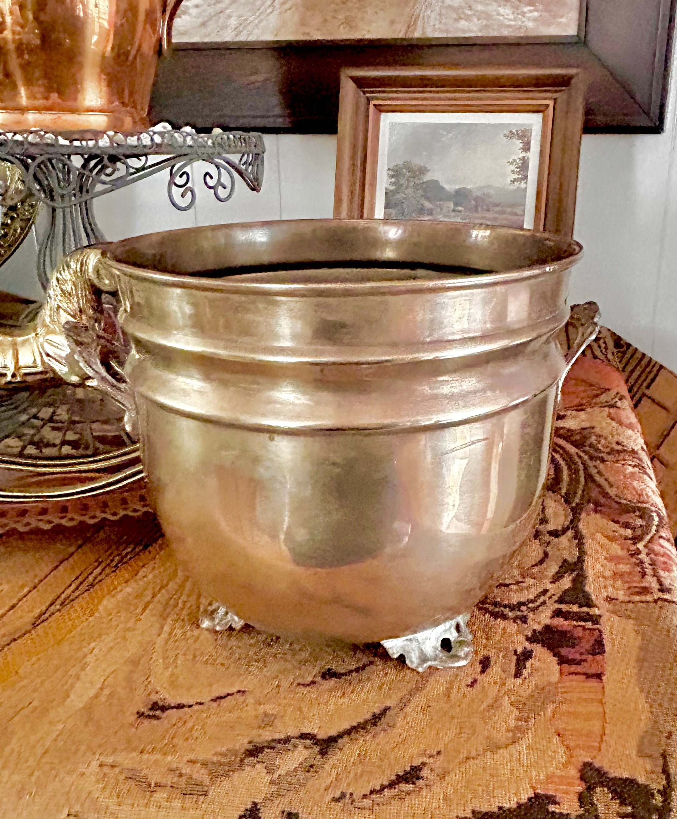 Vintage Solid Brass Footed Cachepot