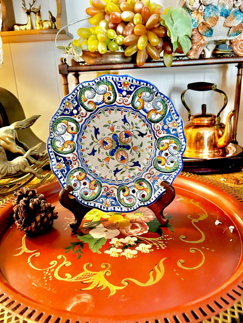 Vintage French Rouen Hand-painted Ceramic Plate