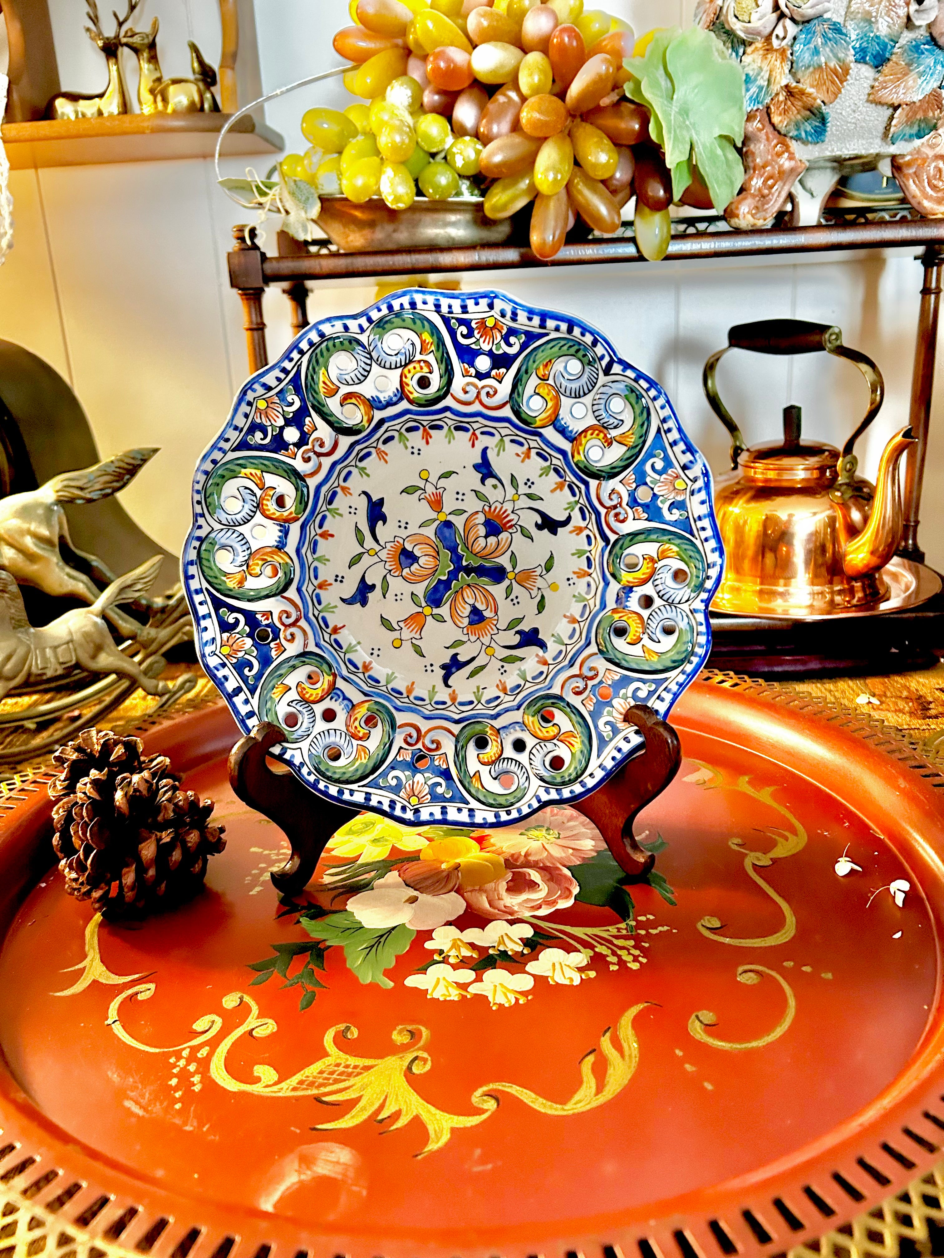 Vintage French Rouen Hand-painted Ceramic Plate