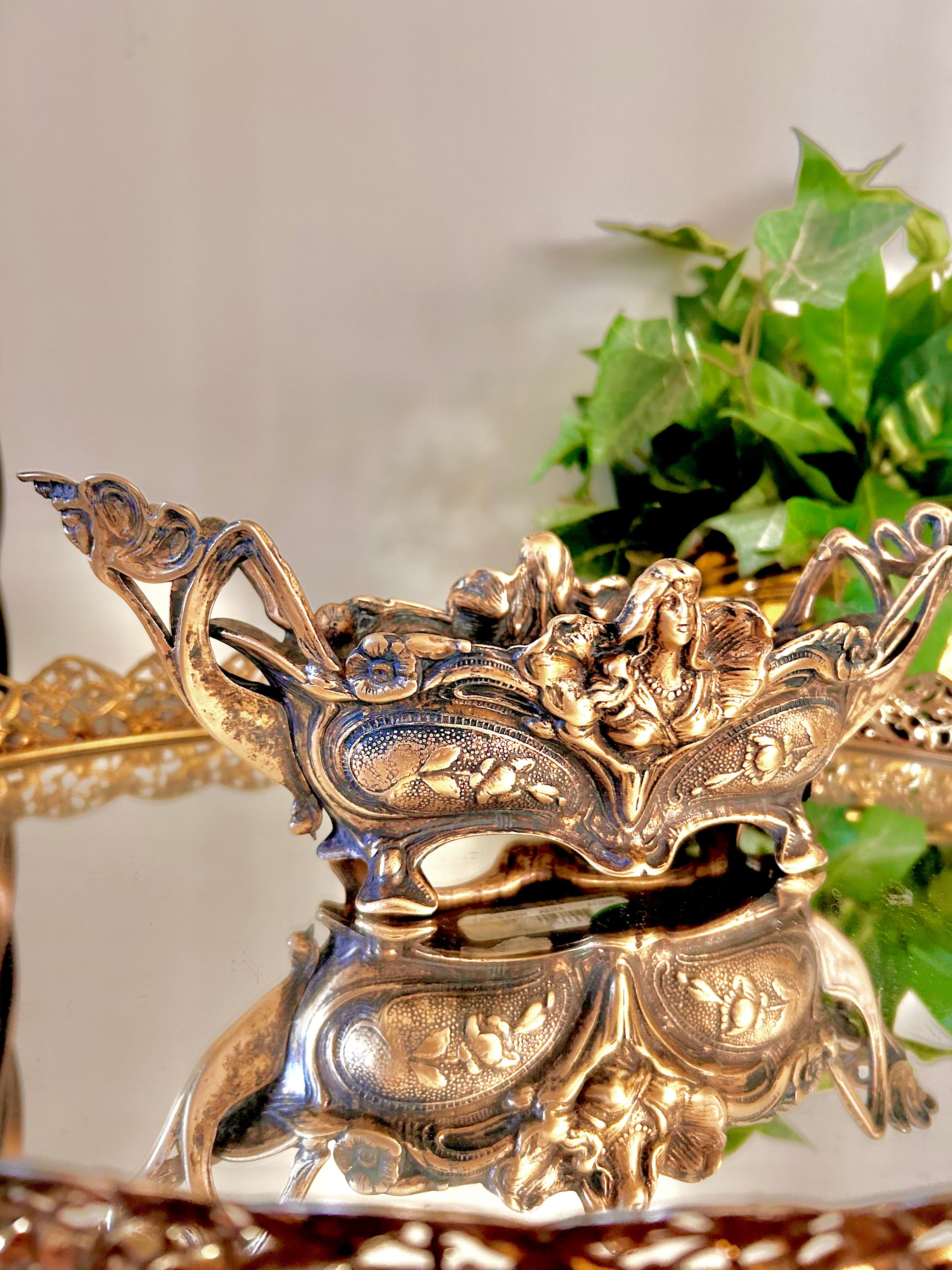 Antique Art Nouveau Brass Jardinier