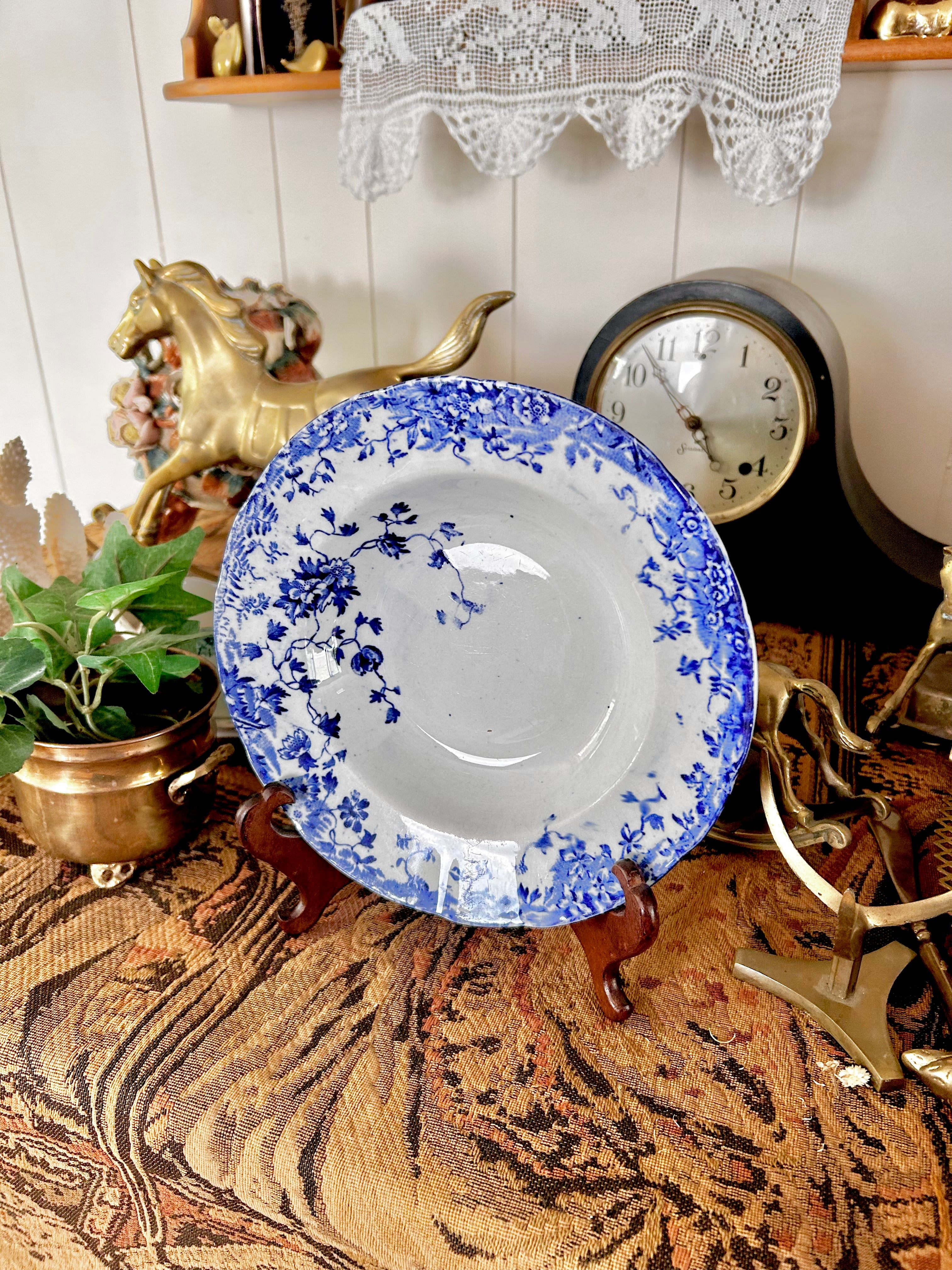 Antique Upper Hanley Blue White Transferware Dish