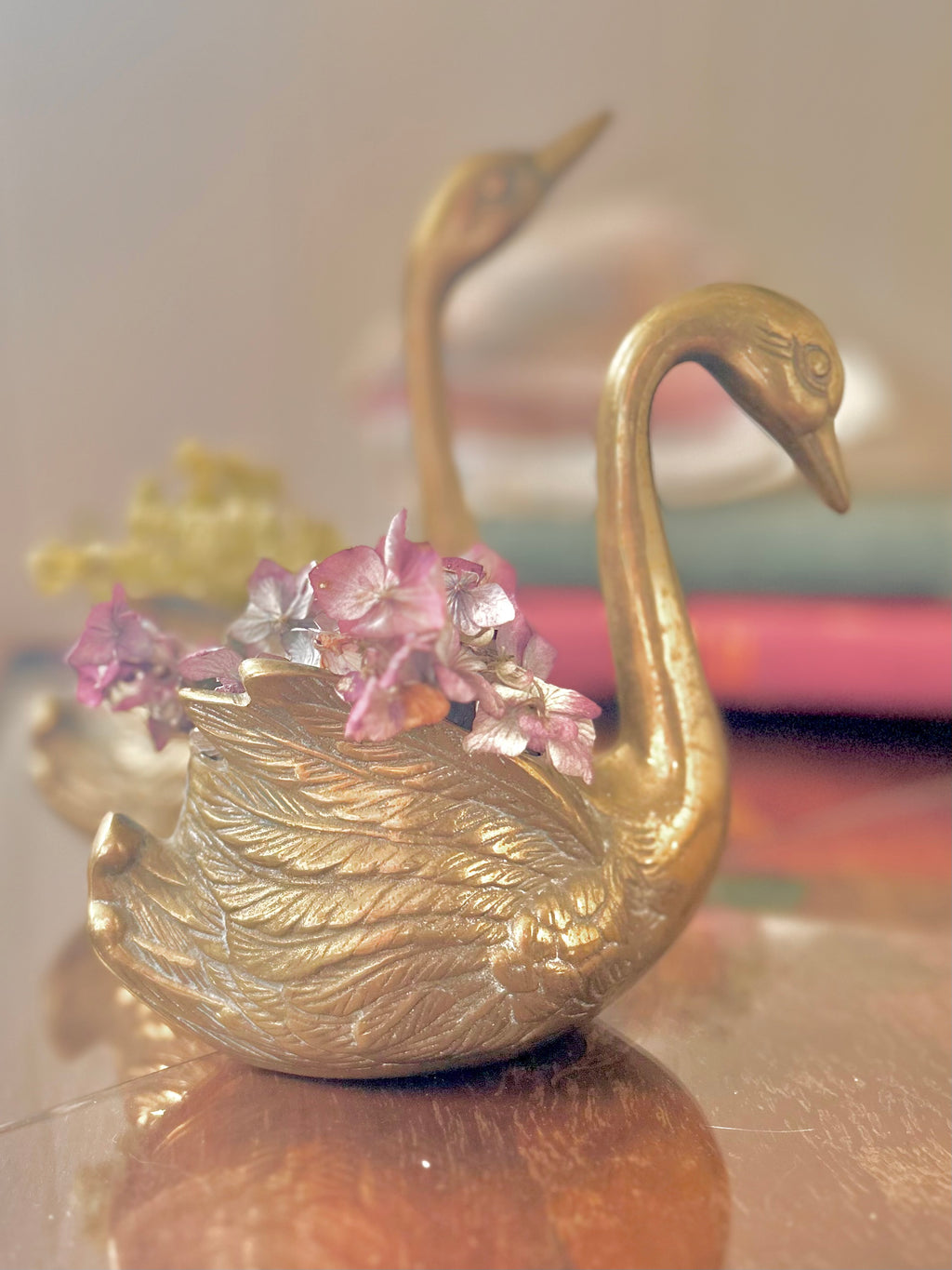 Pair of Vintage Brass Swan Planters