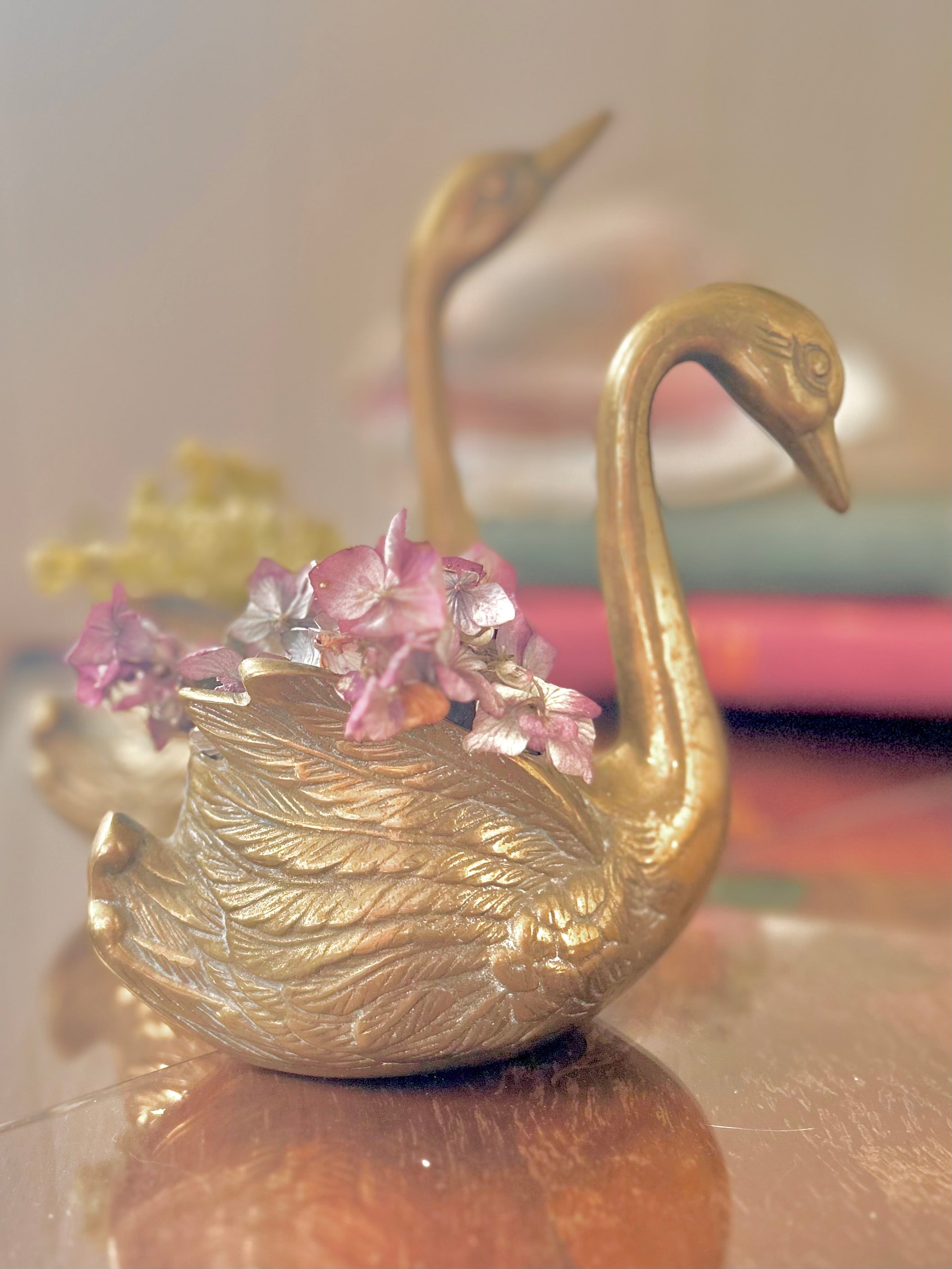Pair of Vintage Brass Swan Planters