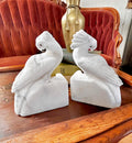 Vintage Hand-carved Natural Stone Bird Bookends - Vintage Worn