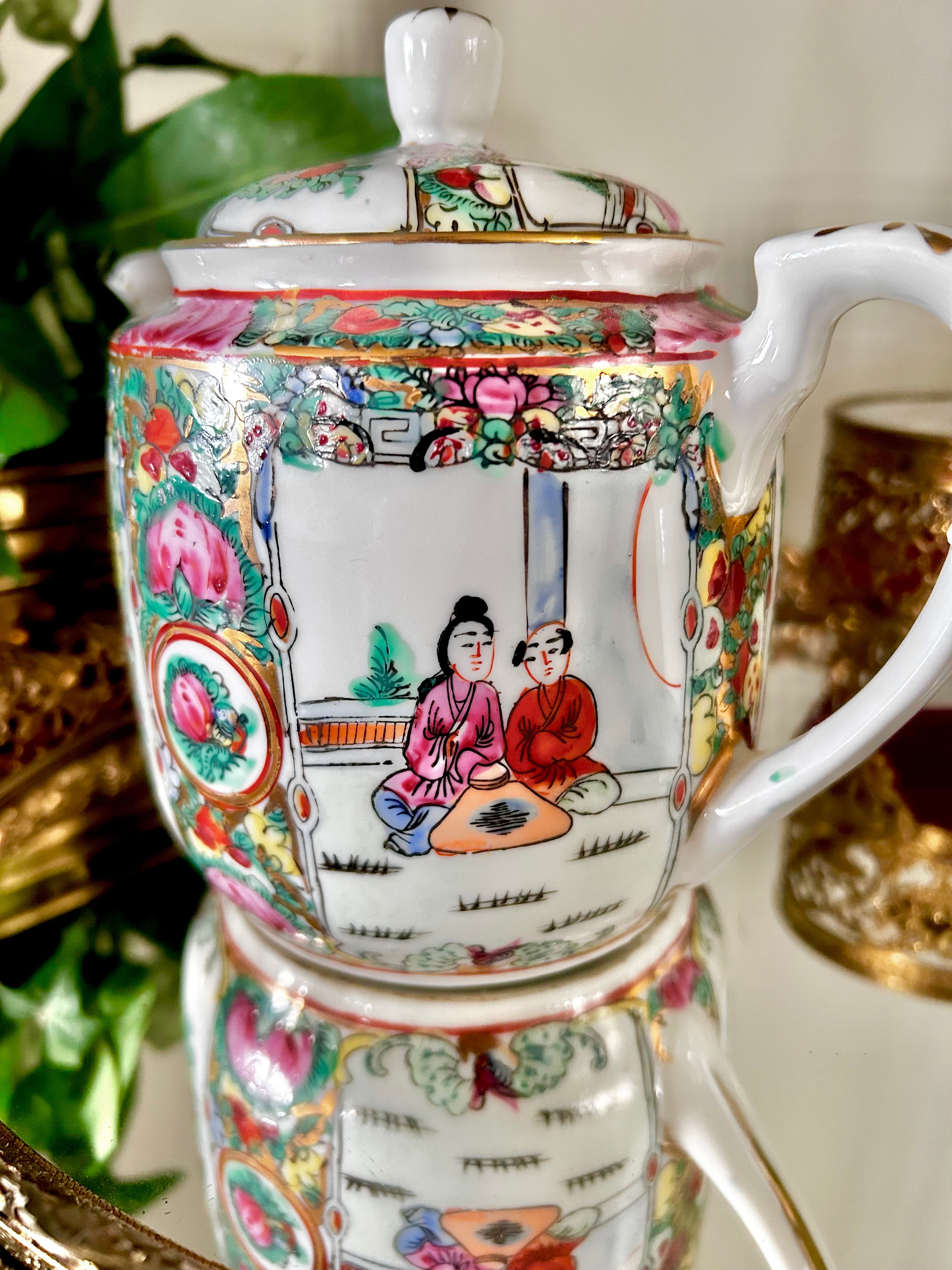Vintage Rose Medallion Teapot