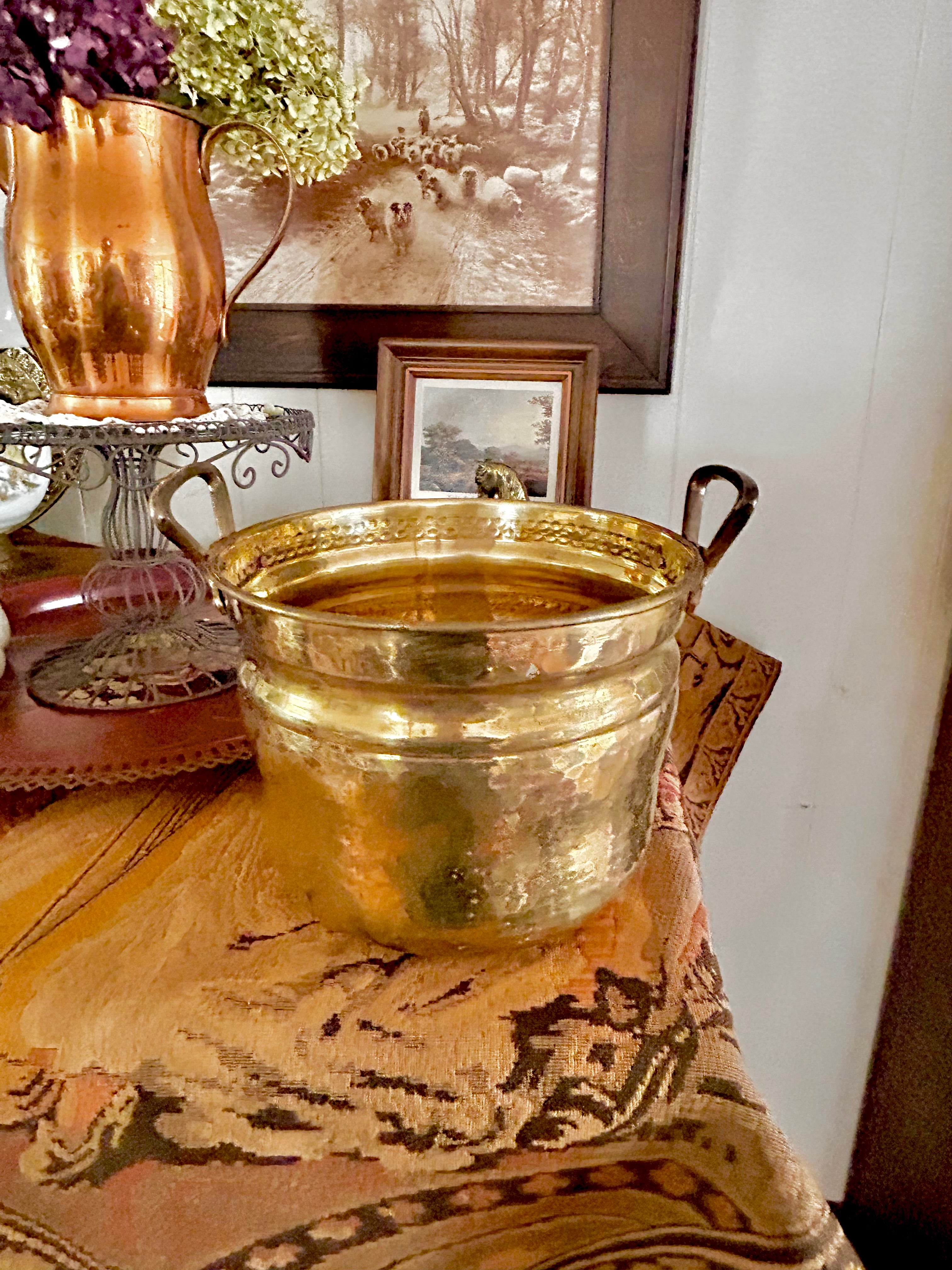 Vintage Hammered Brass Cachepot