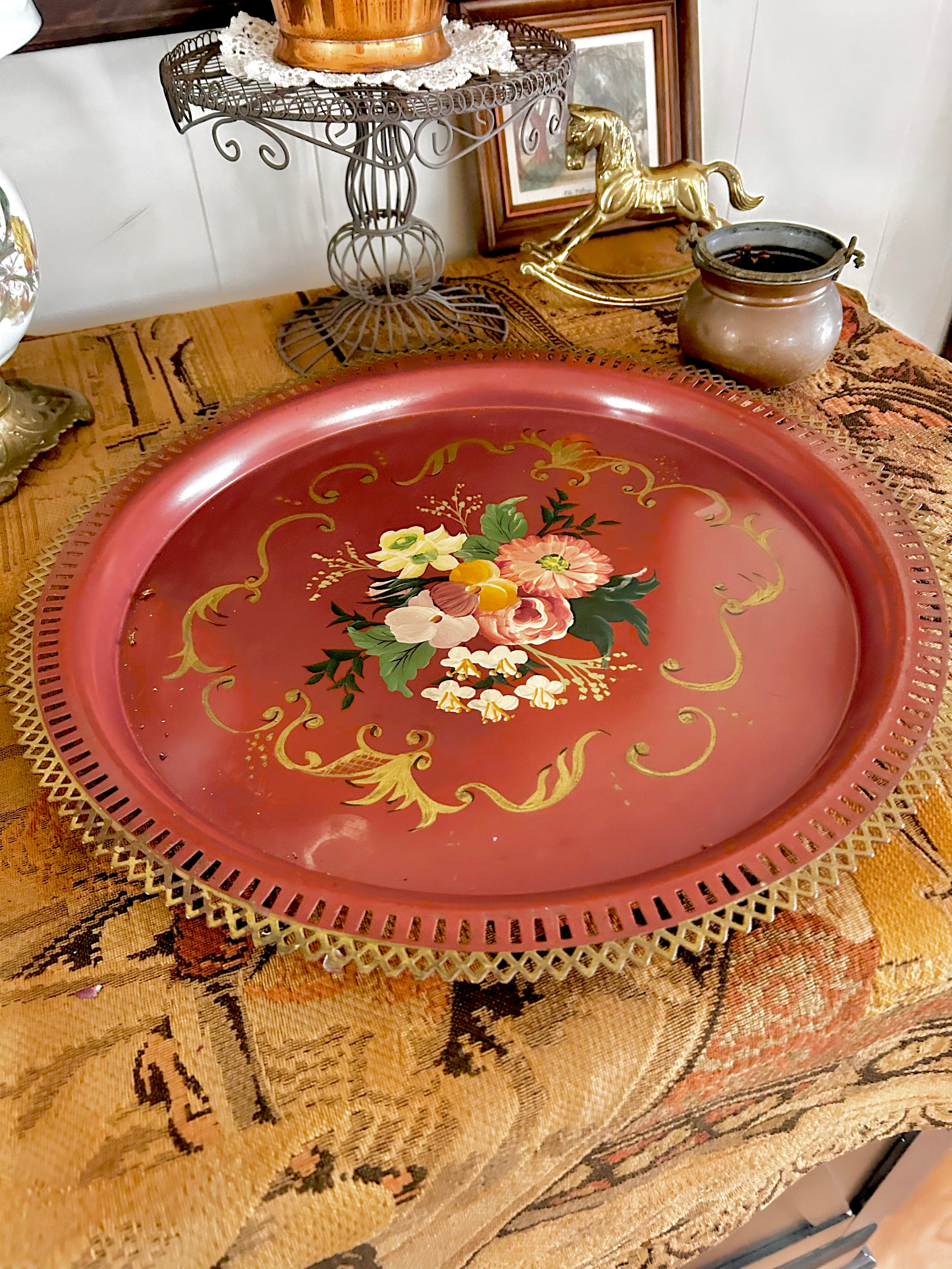 Vintage Large Handpainted Tole Tray