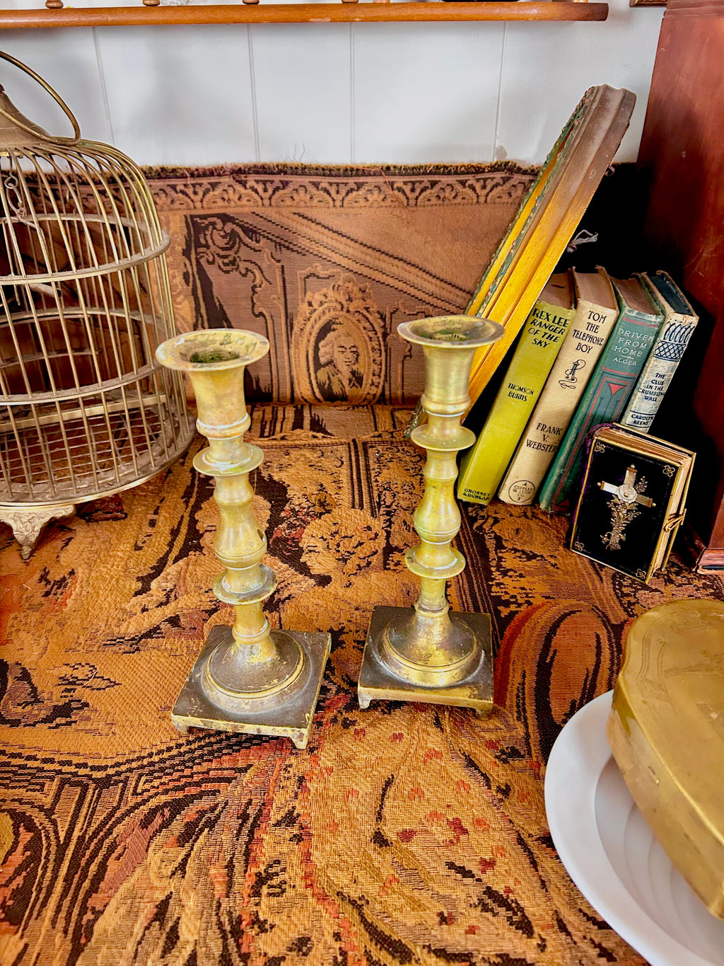 Vintage-Worn Brass Candlestick Holders