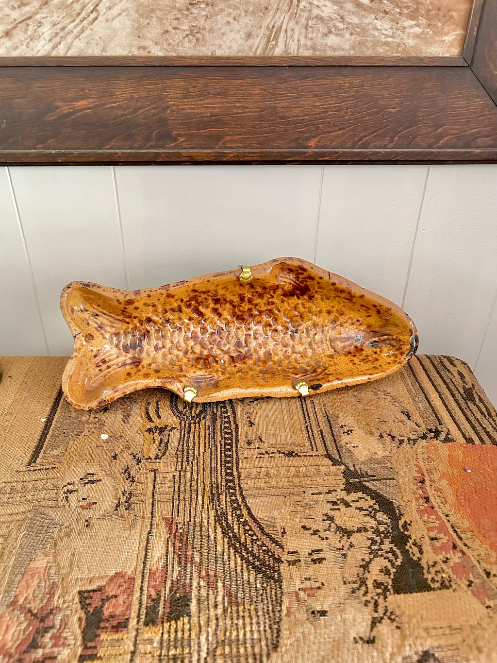 Antique Ceramic Footed Fish Mold