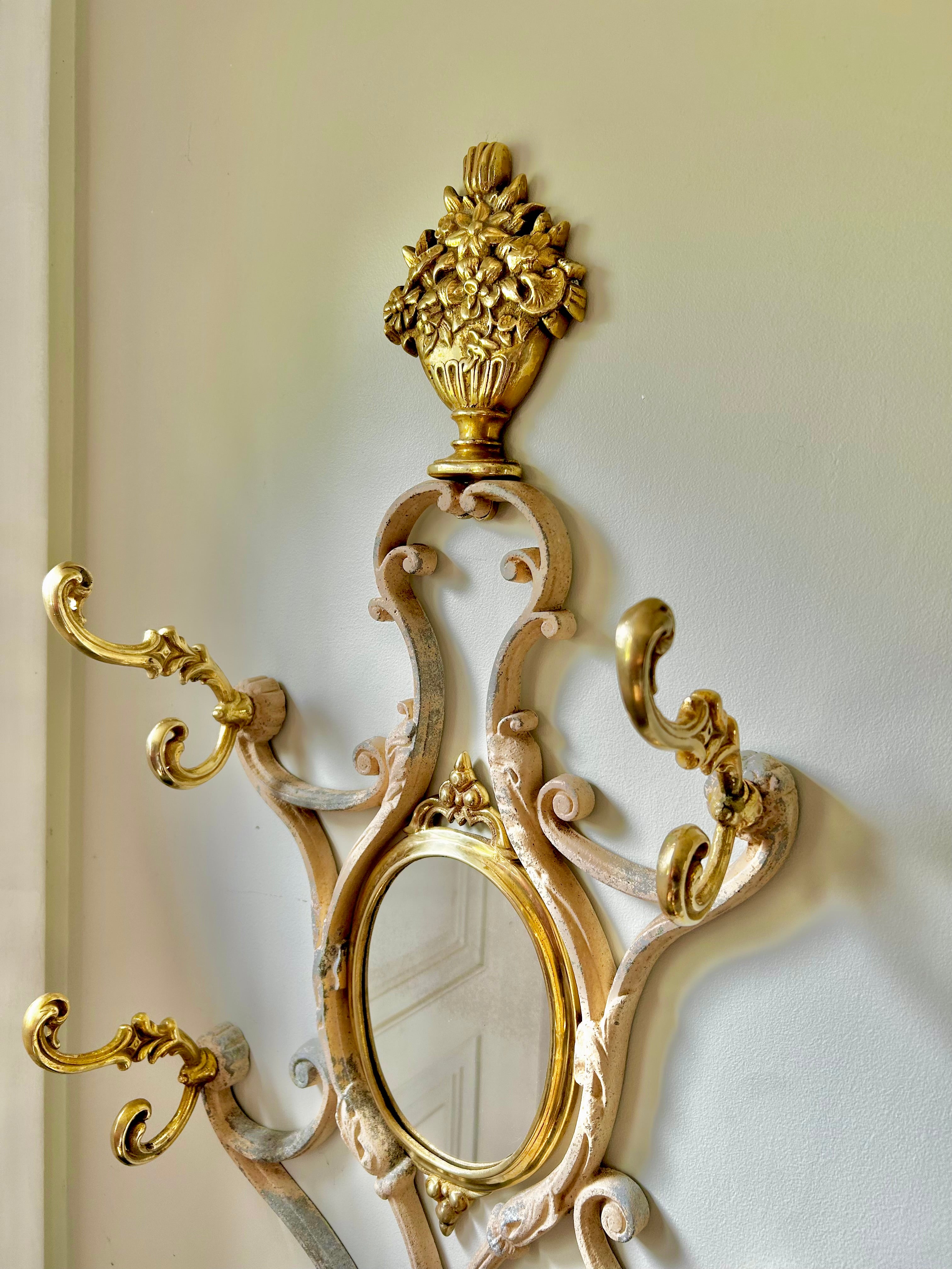Antique French Solid Brass and Cast Metal Mirror Wall Hooks