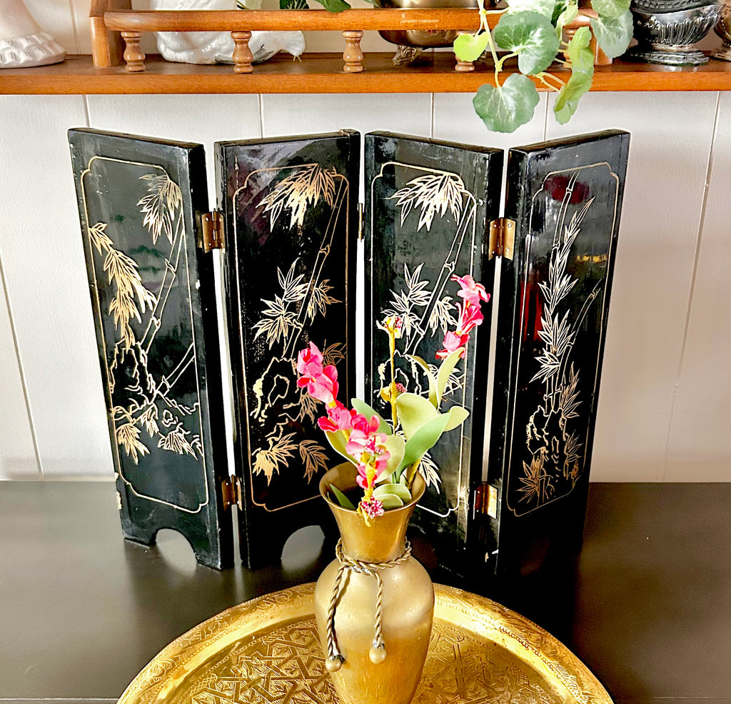 1990s Chinoiserie Small Wooden Accordion Screen