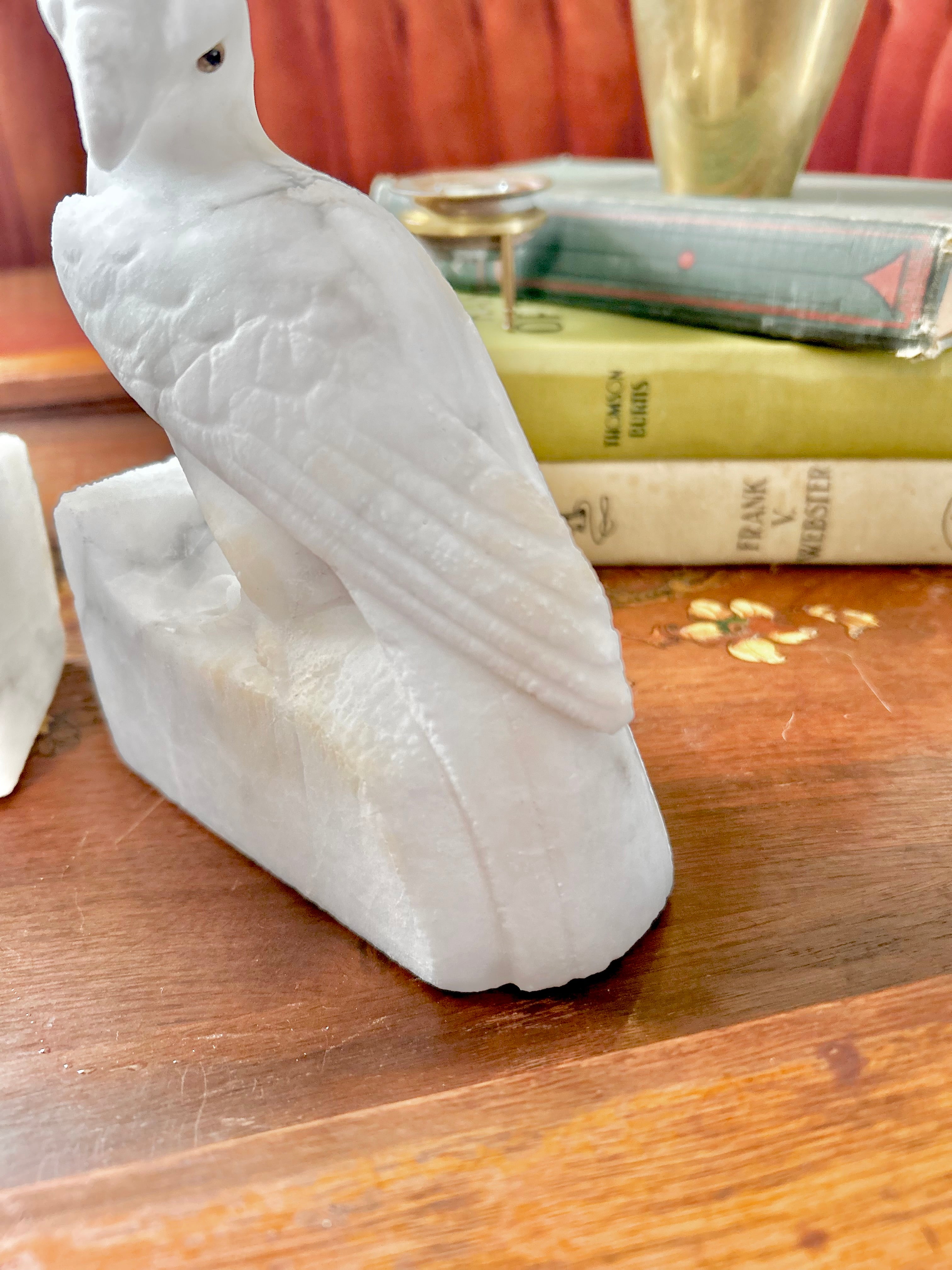 Vintage Hand-carved Natural Stone Bird Bookends - Vintage Worn