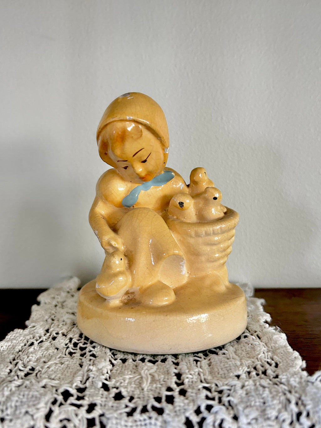 Vintage Chalkware Statuette Girl and Chicks