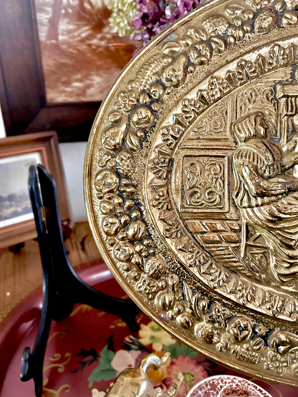 Vintage Brass Repousse Pictoral Plaques