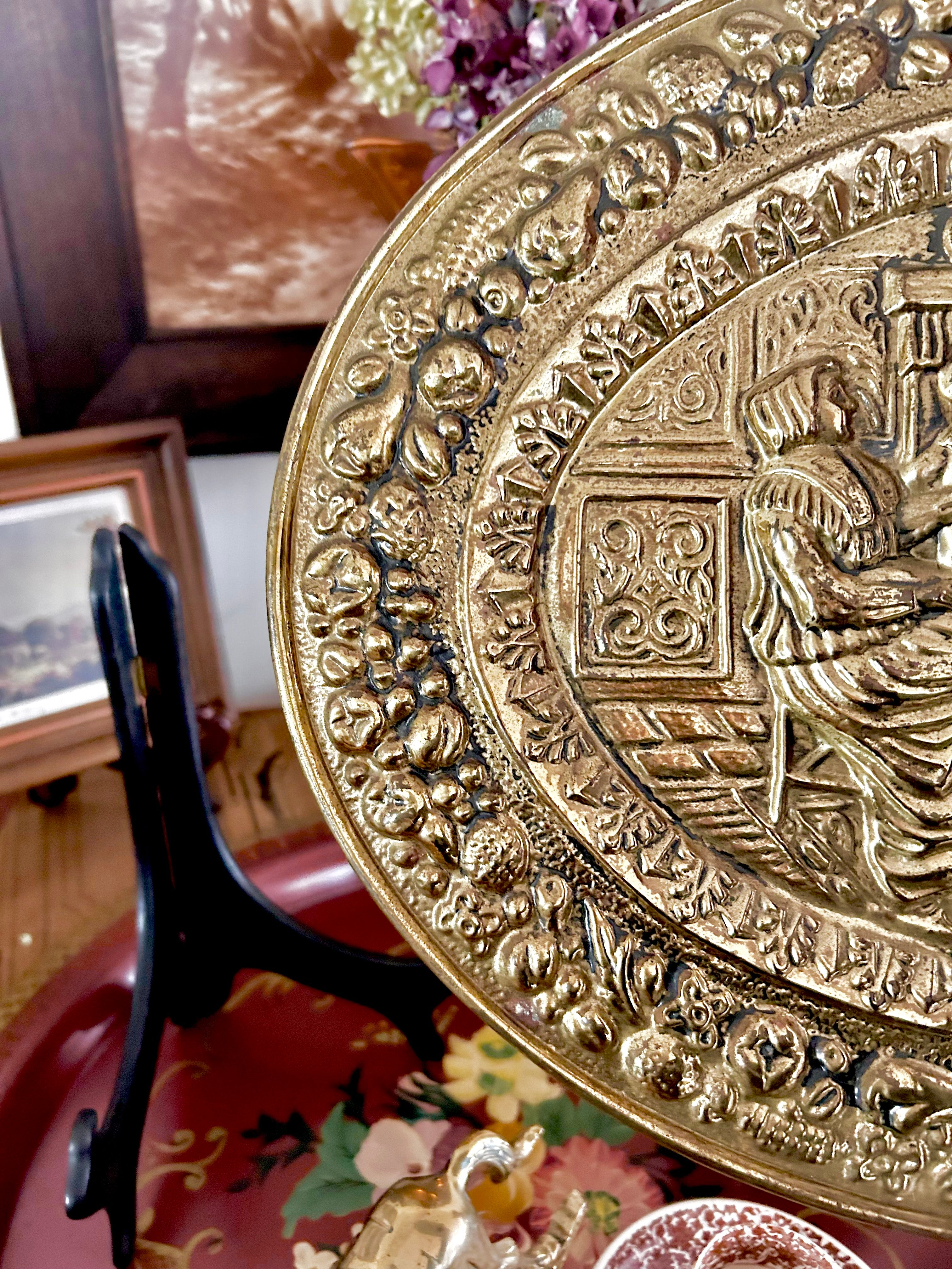 Vintage Brass Repousse Pictoral Plaques