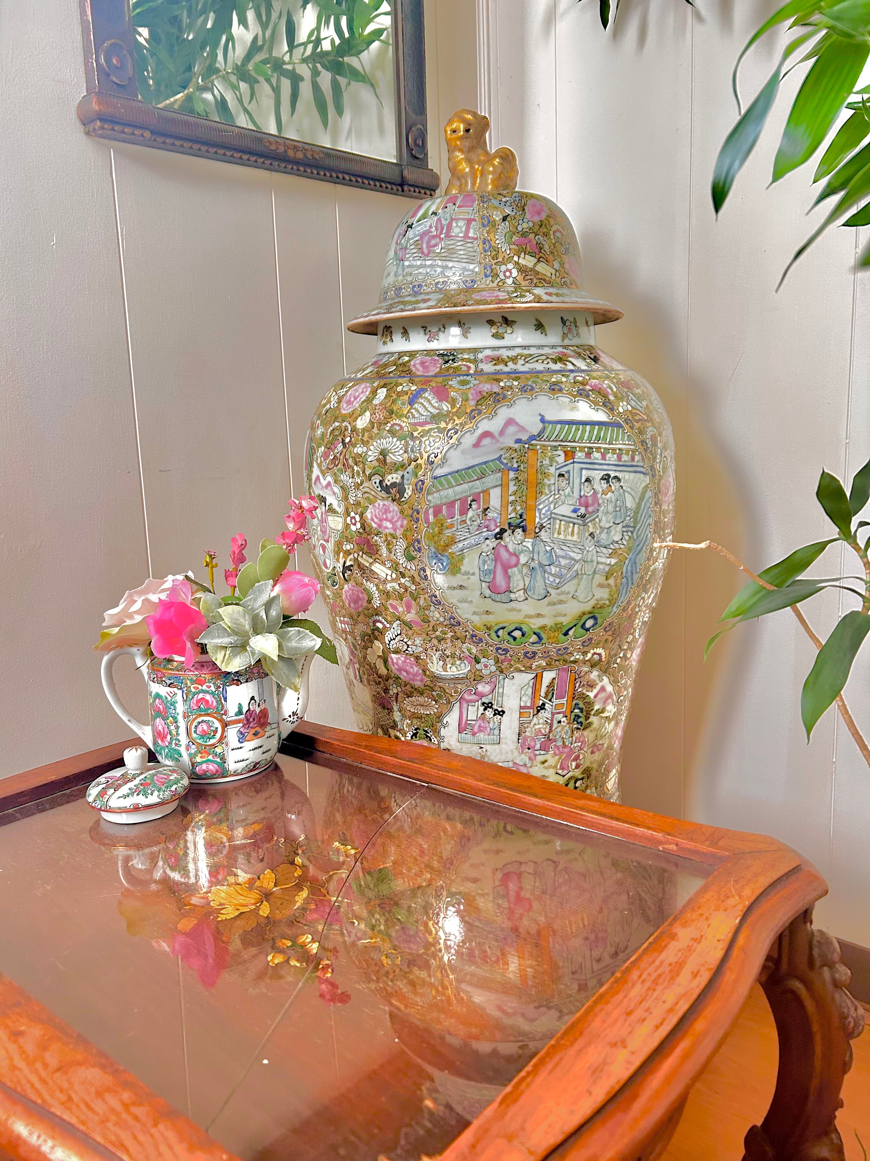 Antique Huge Sized Famille Rose (Medallion) Floor Ginger Jar Vase - flawless