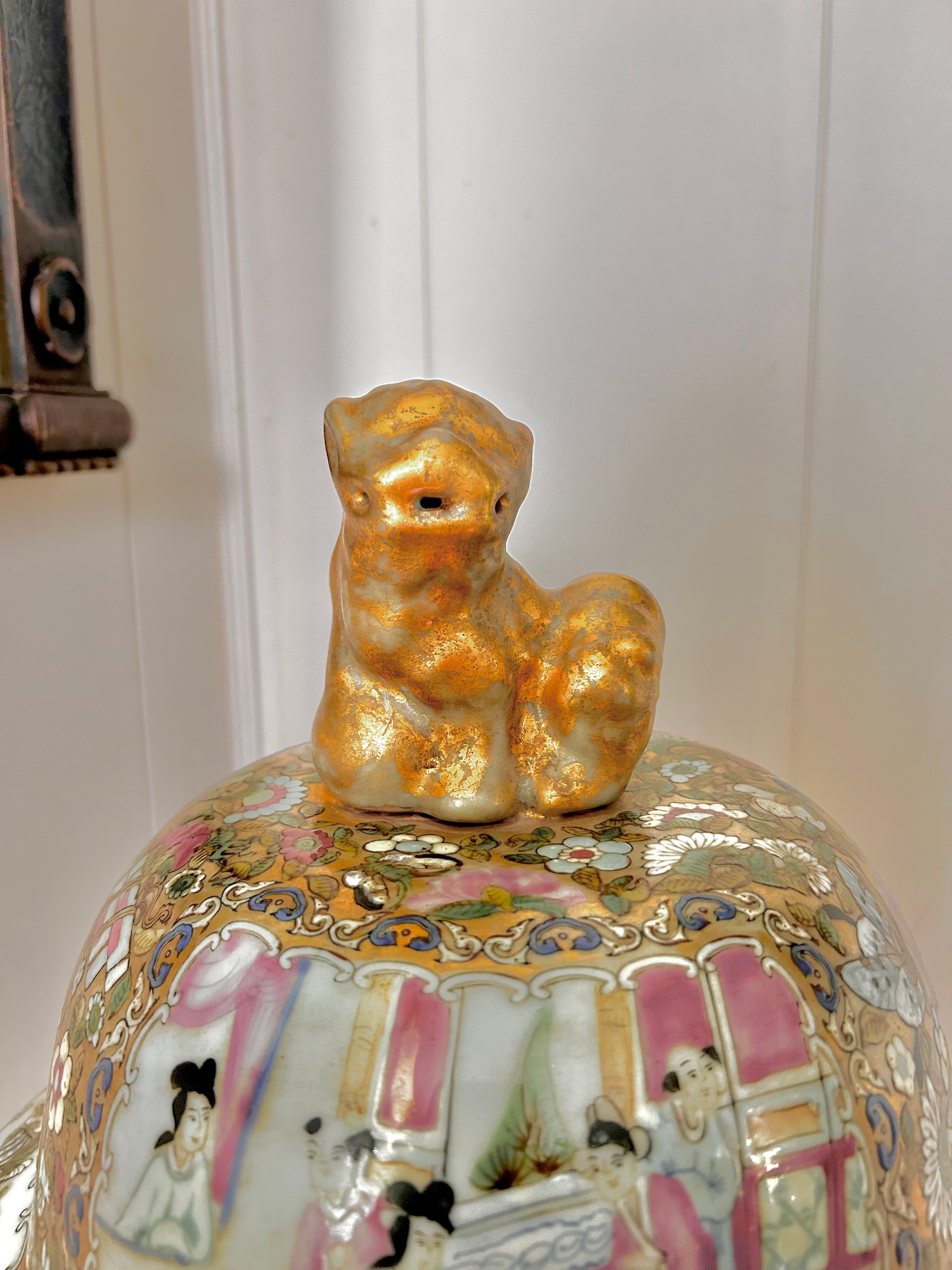 Antique Huge Sized Famille Rose (Medallion) Floor Ginger Jar Vase - flawless