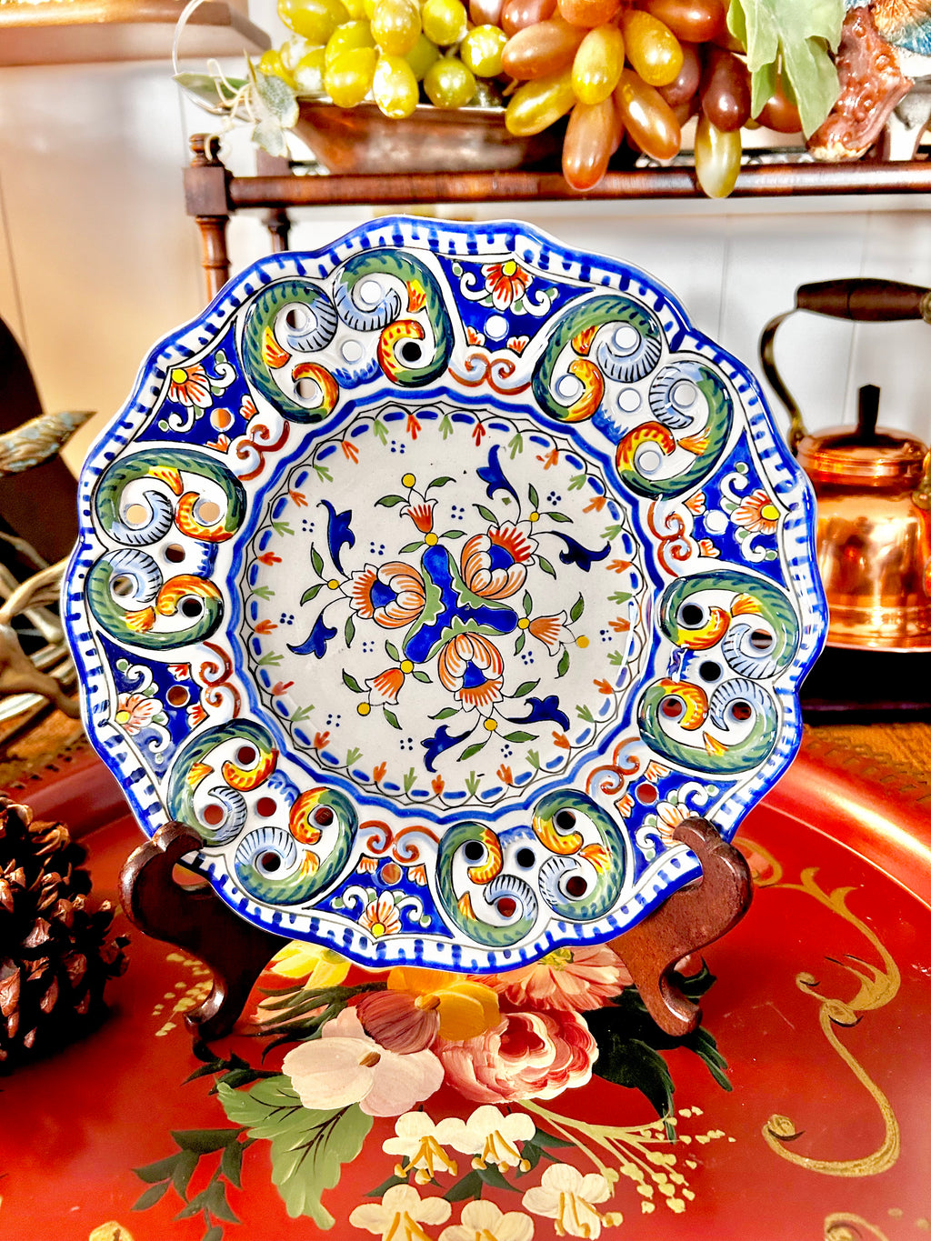 Vintage French Rouen Hand-painted Ceramic Plate