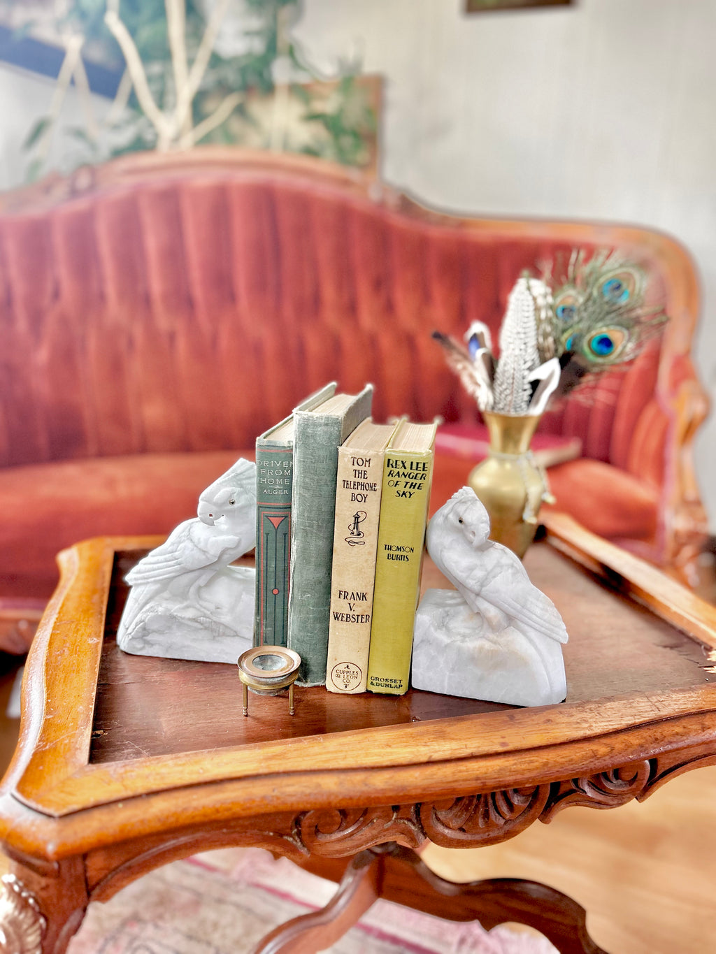 Vintage Hand-carved Natural Stone Bird Bookends - Vintage Worn