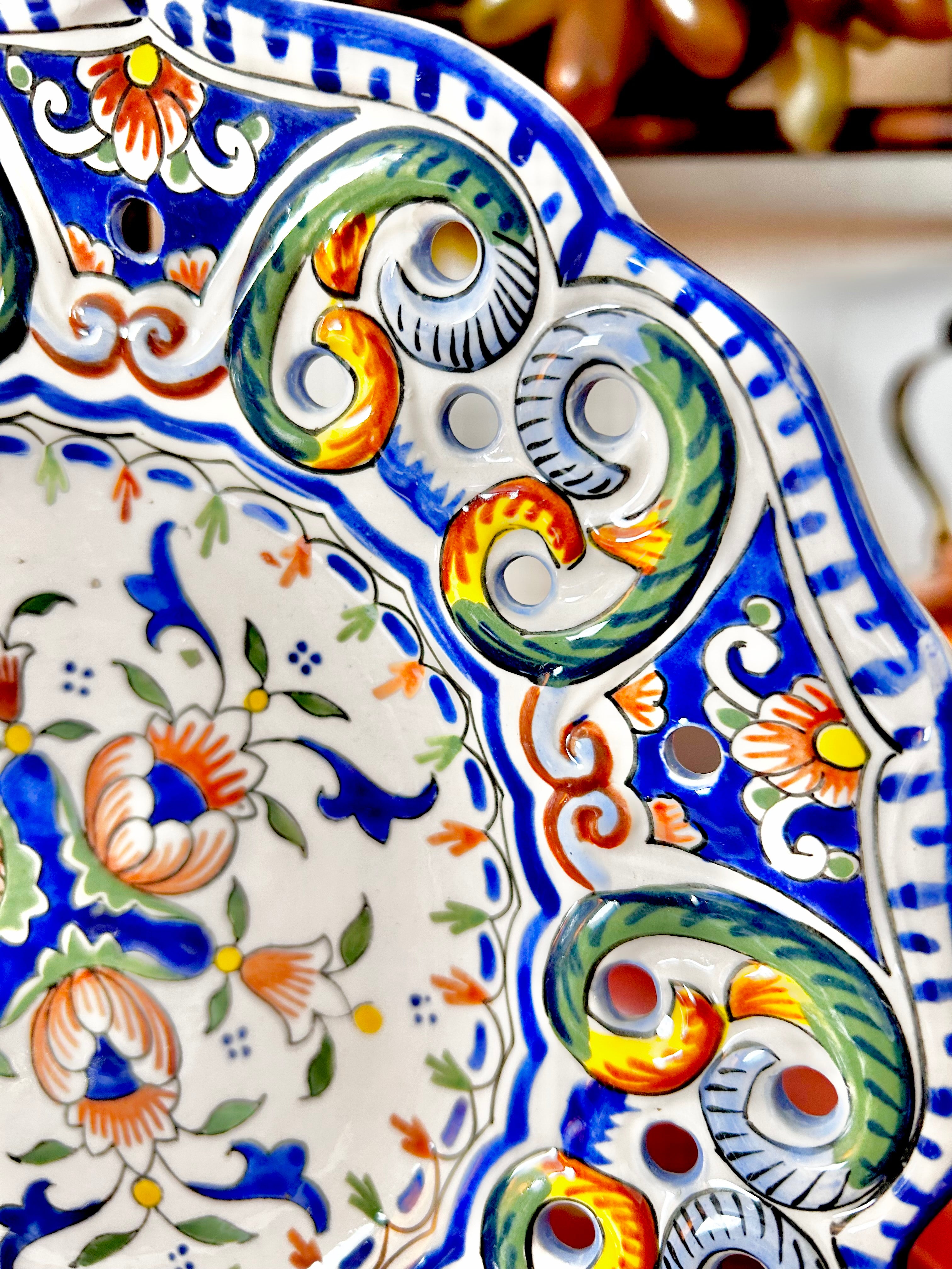 Vintage French Rouen Hand-painted Ceramic Plate
