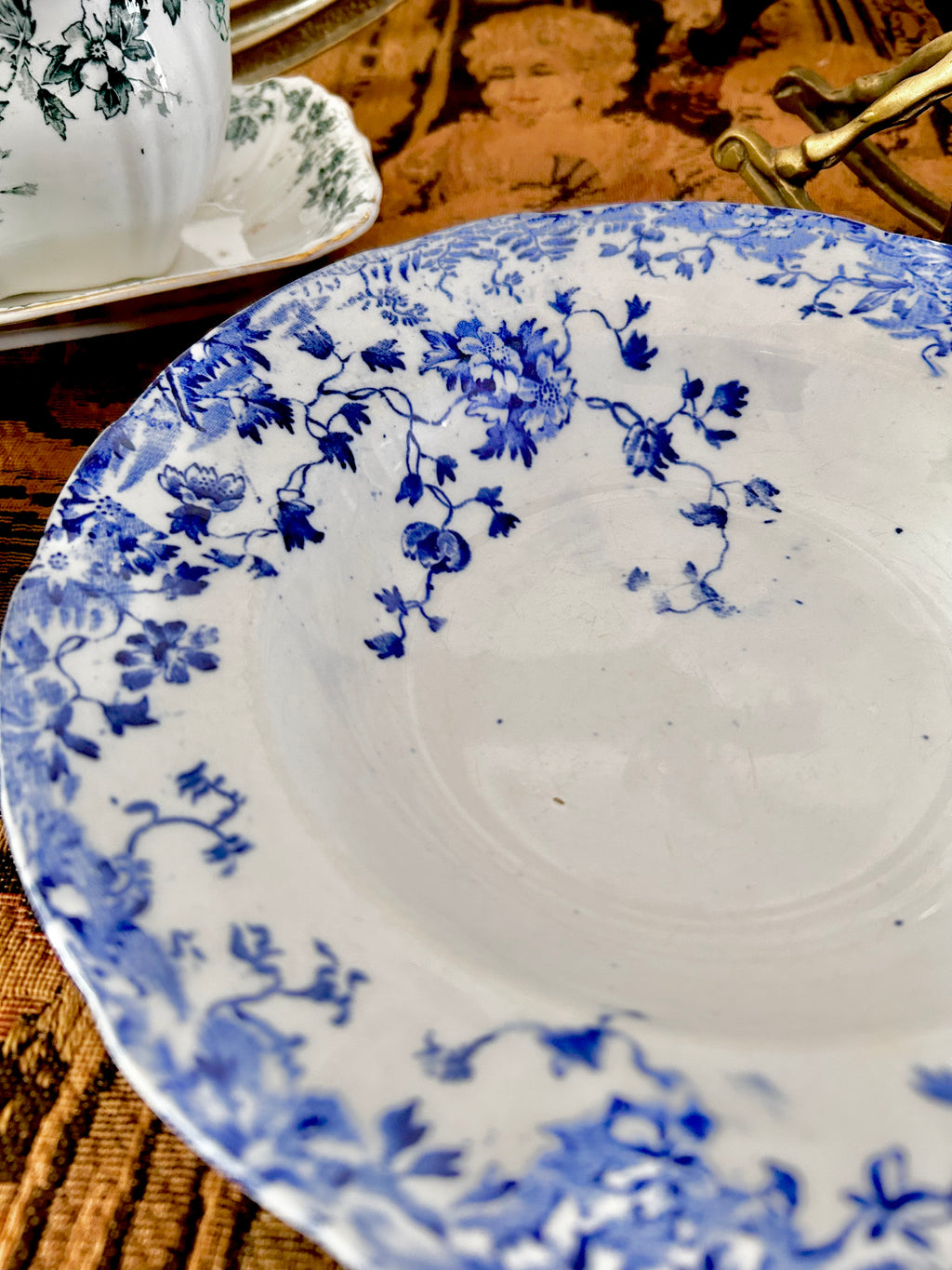 Antique Upper Hanley Blue White Transferware Dish