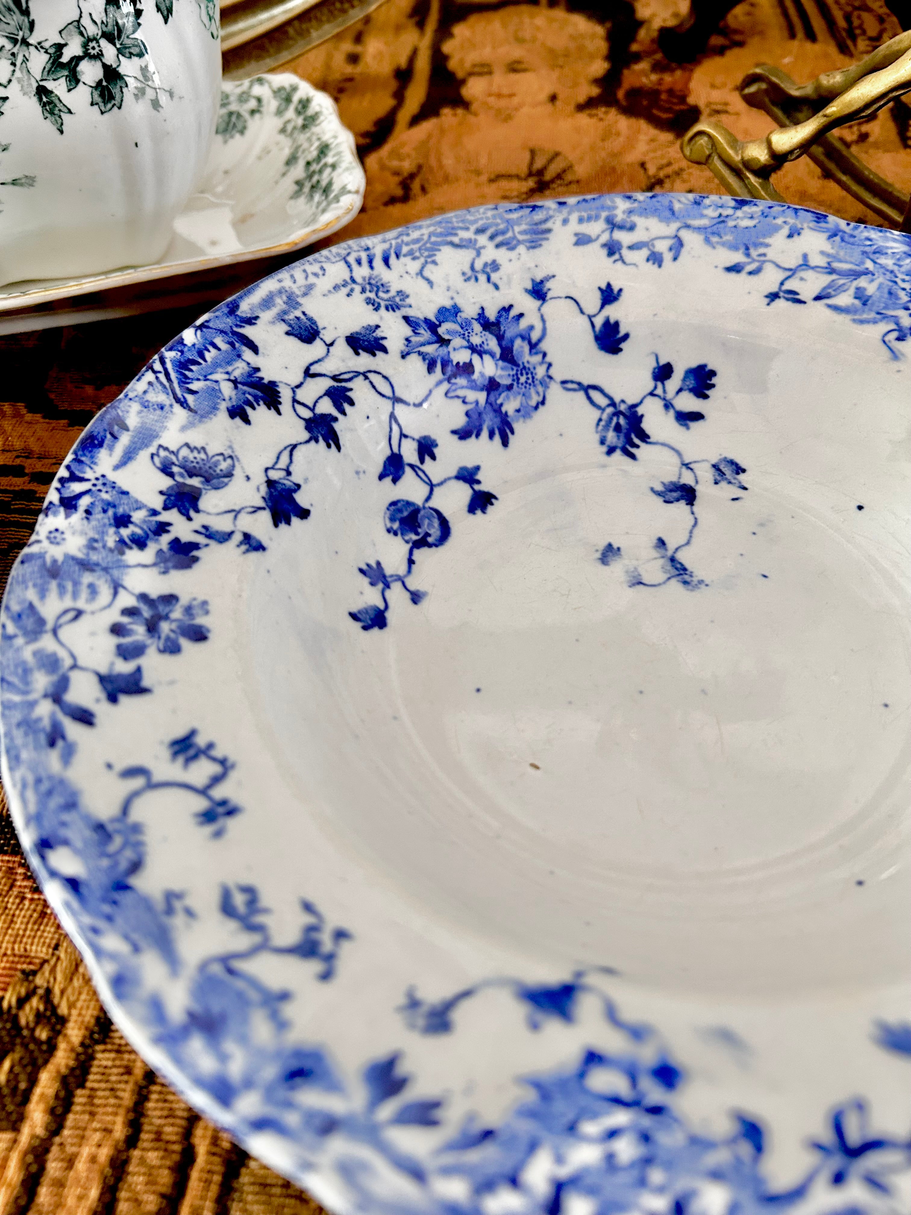 Antique Upper Hanley Blue White Transferware Dish
