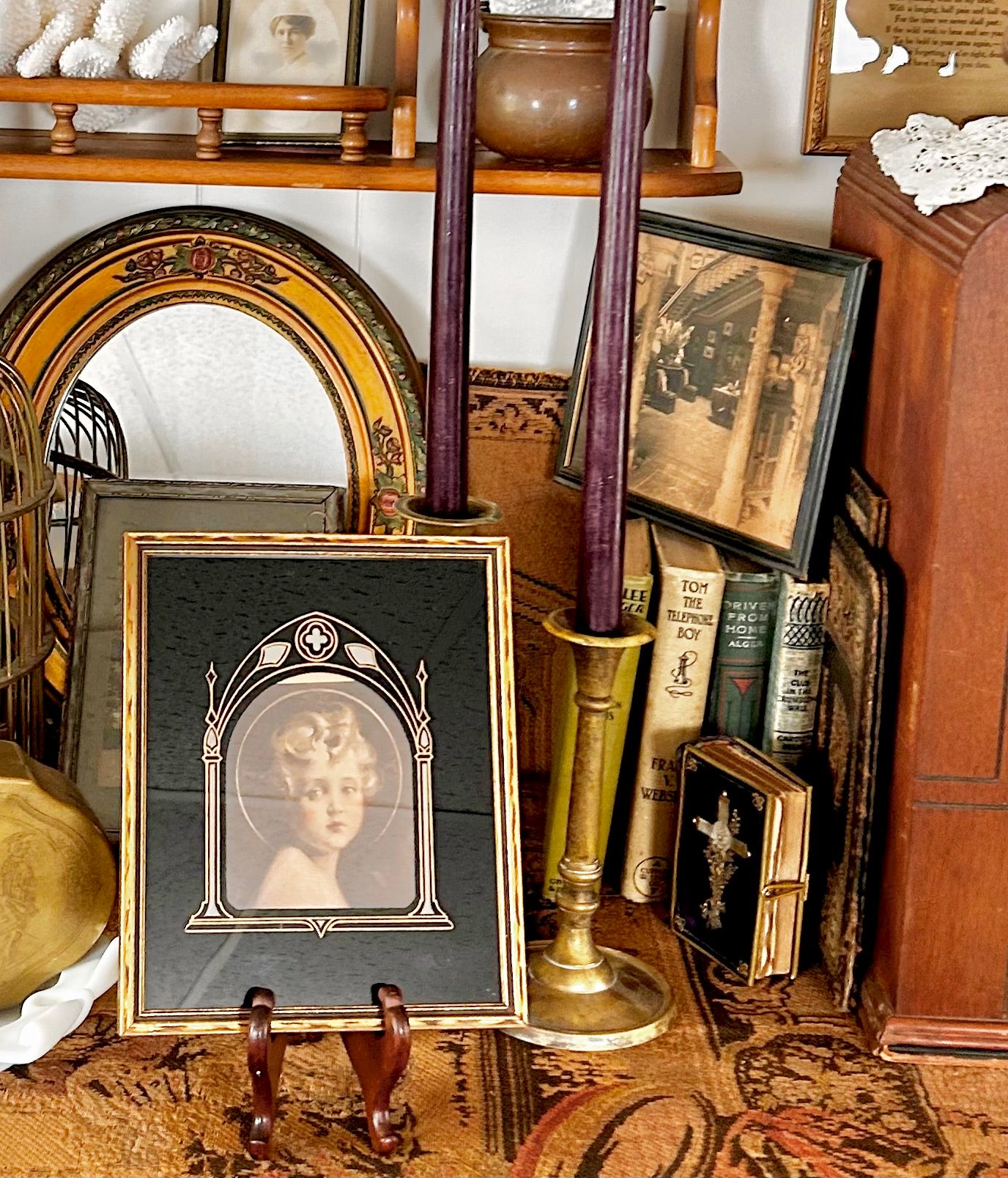 Art Deco "Light of the World" Portrait with Reverse Painted Glass