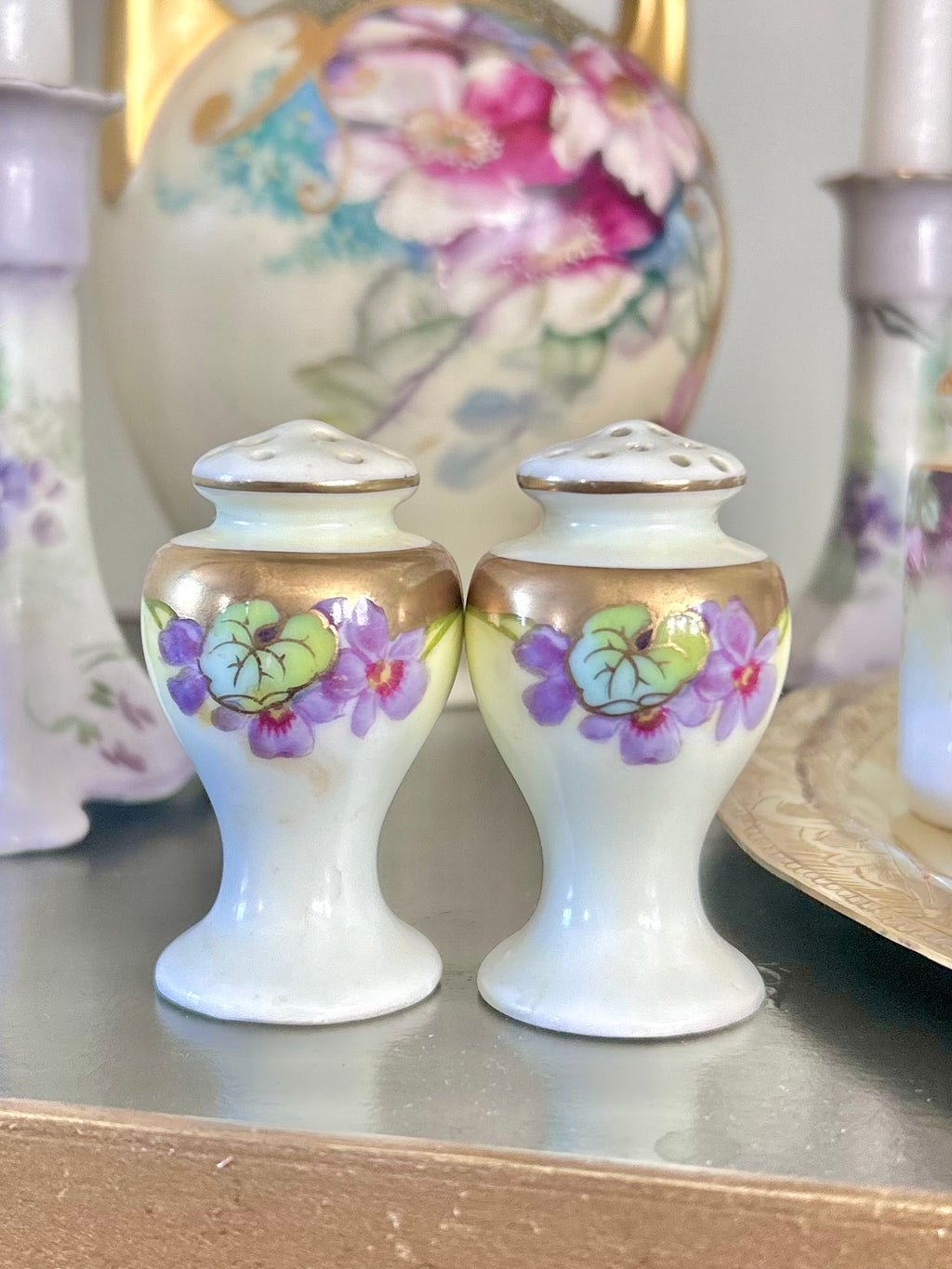 Antique Porcelain Hand-Painted Floral Salt Pepper Shakers - Choose from various pairs