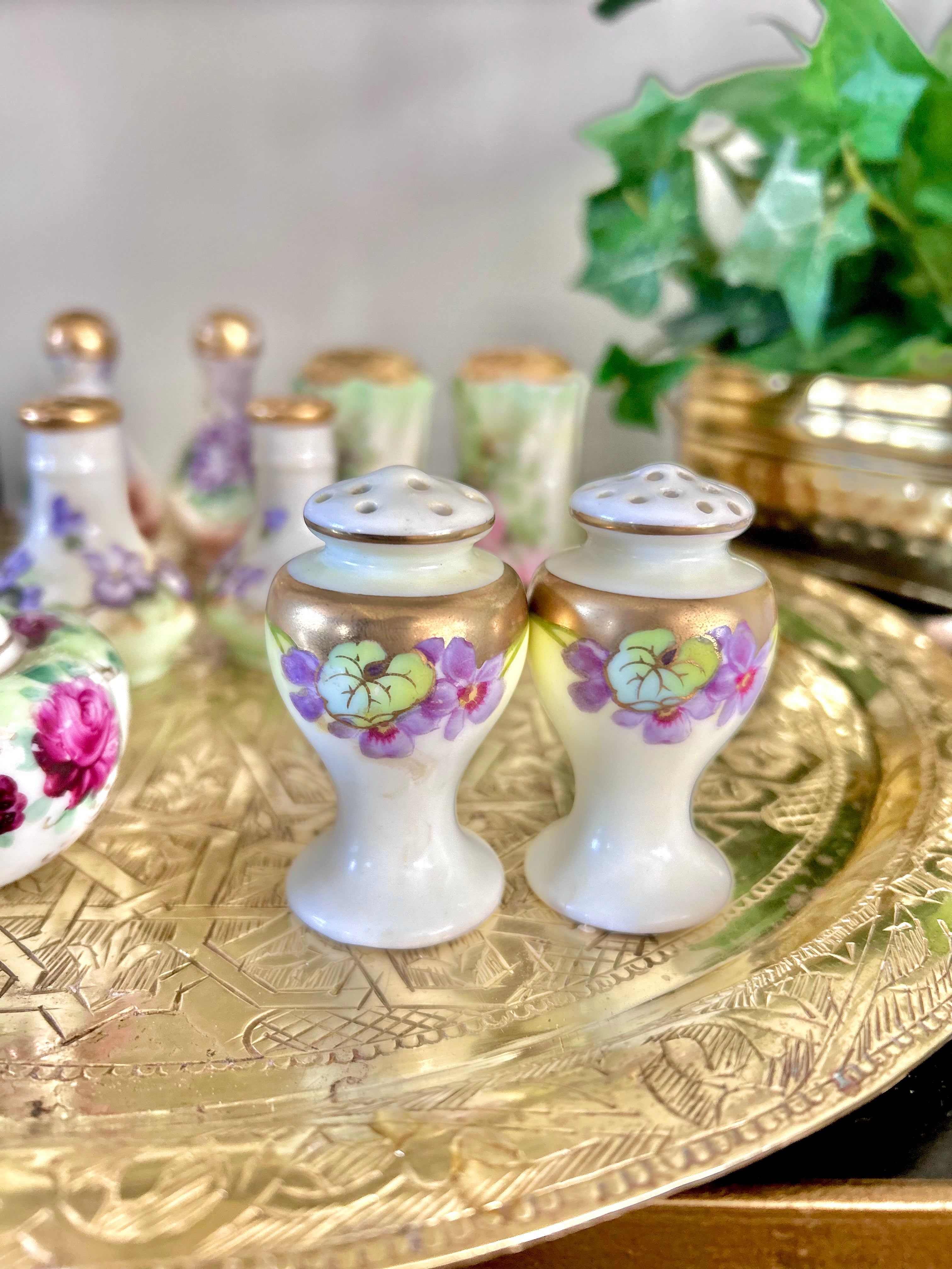 Antique Porcelain Hand-Painted Floral Salt Pepper Shakers - Choose from various pairs