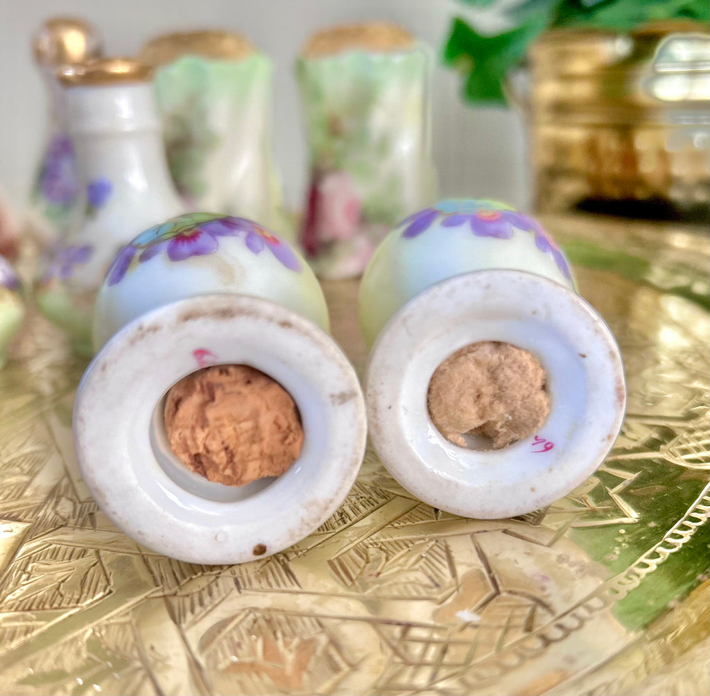 Antique Porcelain Hand-Painted Floral Salt Pepper Shakers - Choose from various pairs