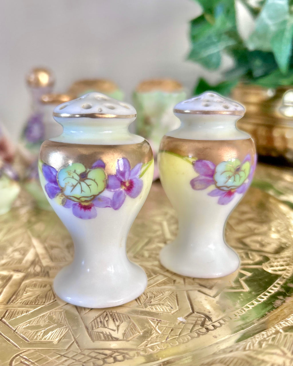 Antique Porcelain Hand-Painted Floral Salt Pepper Shakers - Choose from various pairs