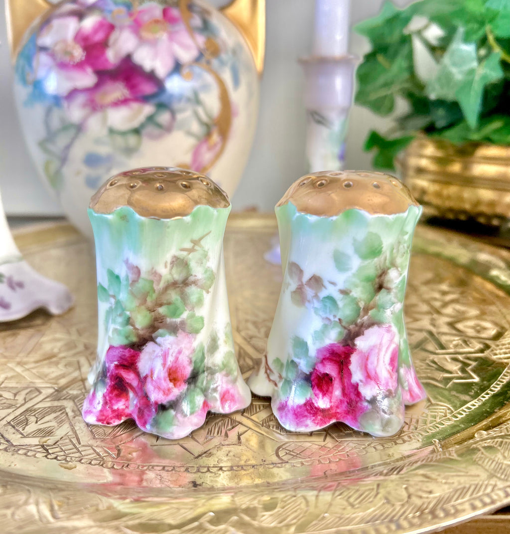 Antique Porcelain Hand-Painted Floral Salt Pepper Shakers - Choose from various pairs