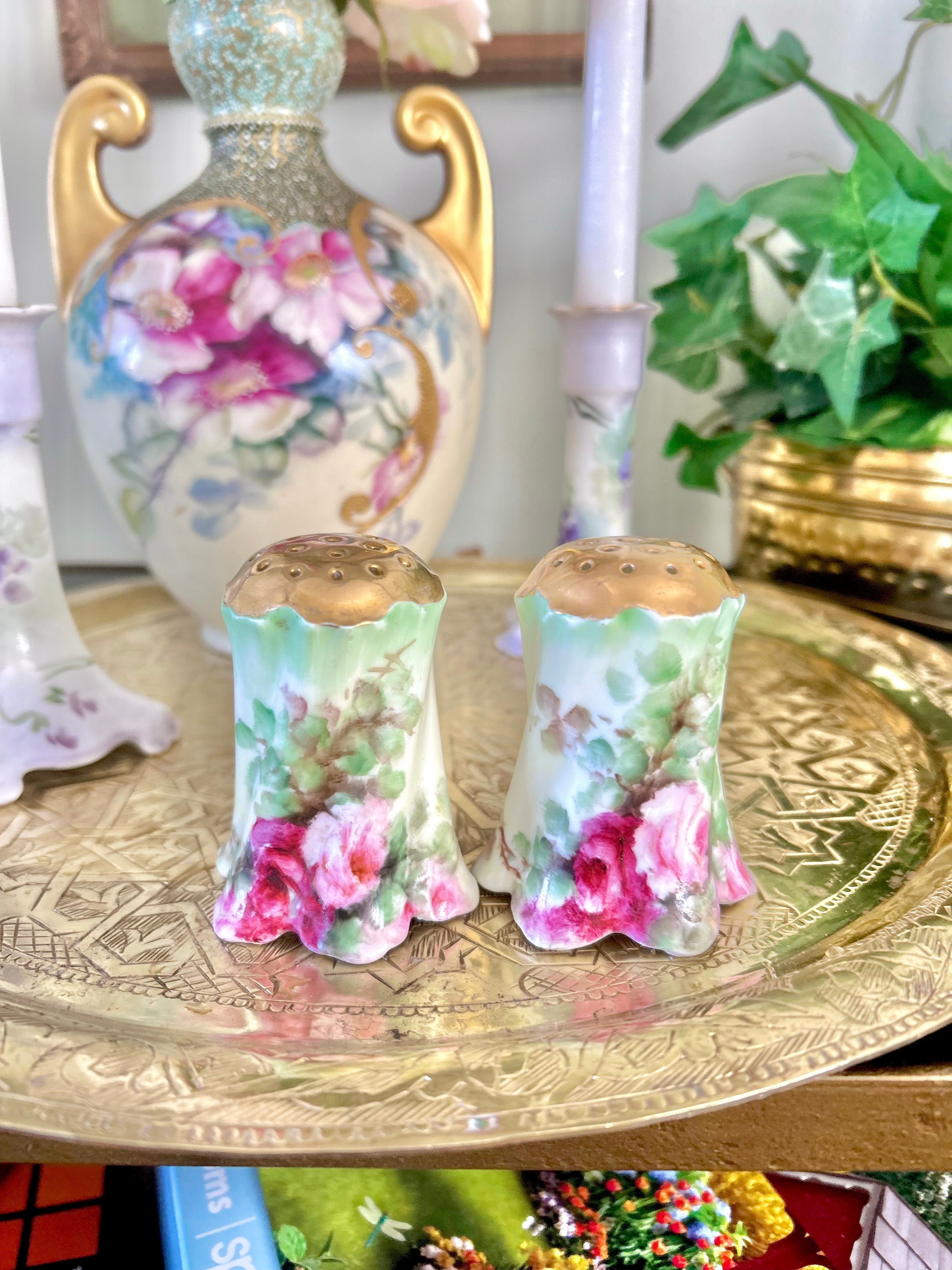 Antique Porcelain Hand-Painted Floral Salt Pepper Shakers - Choose from various pairs