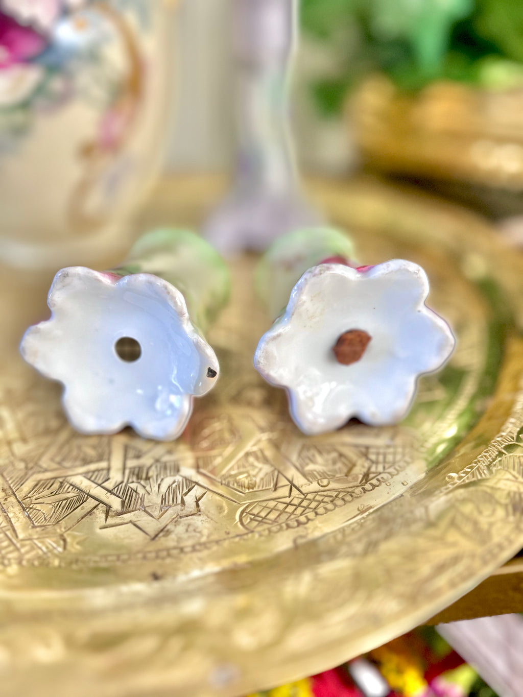 Antique Porcelain Hand-Painted Floral Salt Pepper Shakers - Choose from various pairs