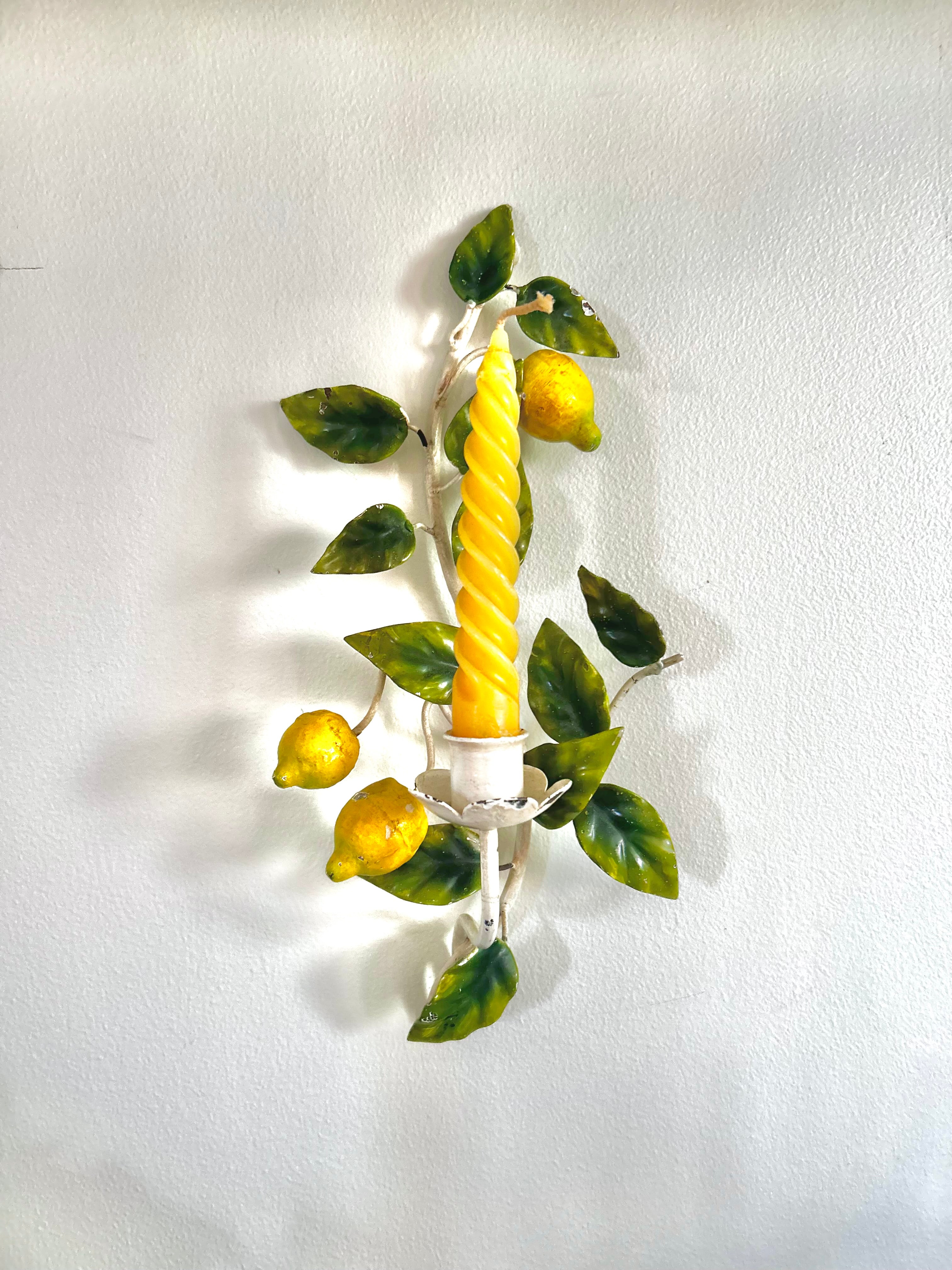 Antique Italian Lemon Branch Tole Candle Sconce