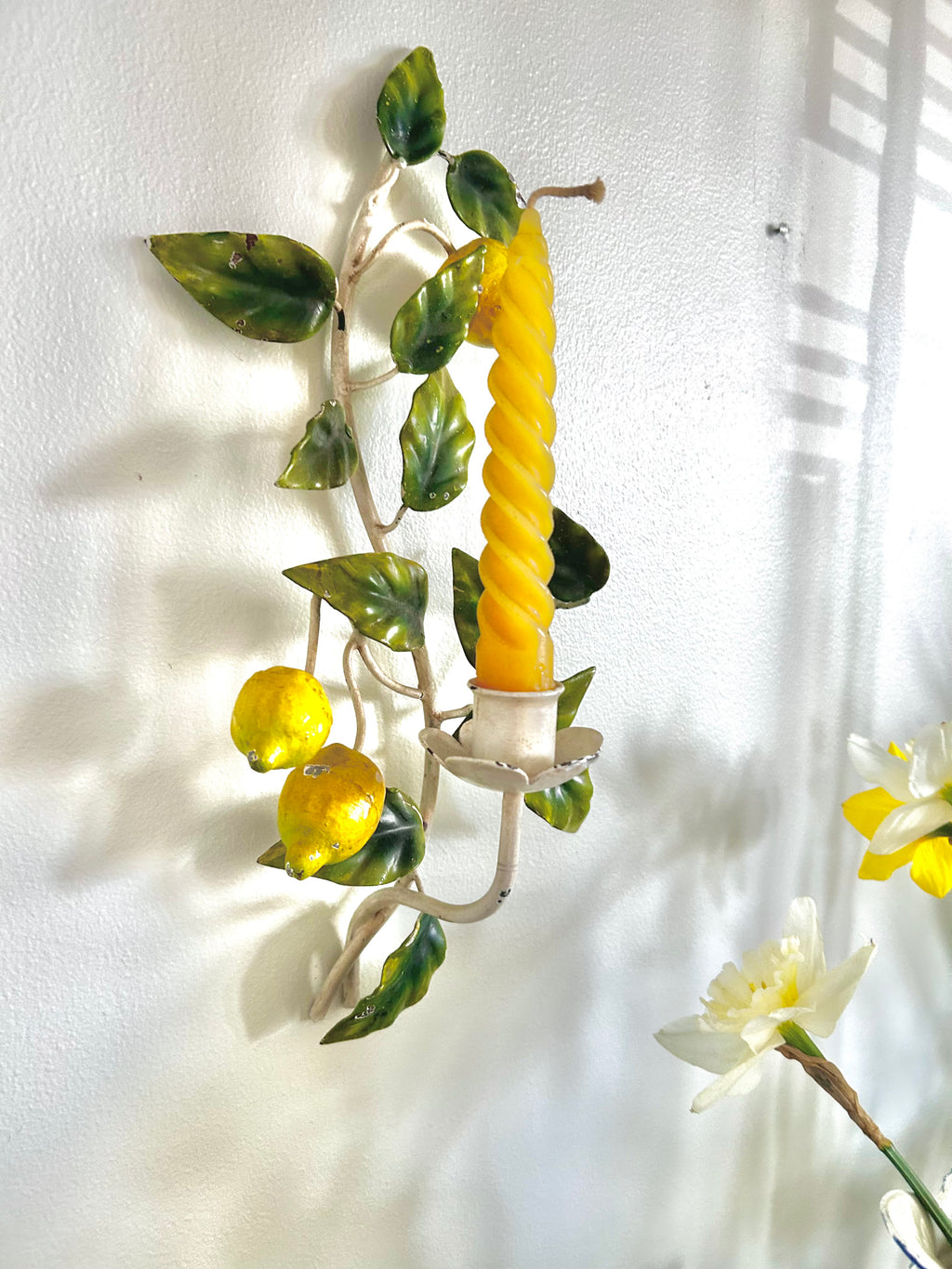 Antique Italian Lemon Branch Tole Candle Sconce