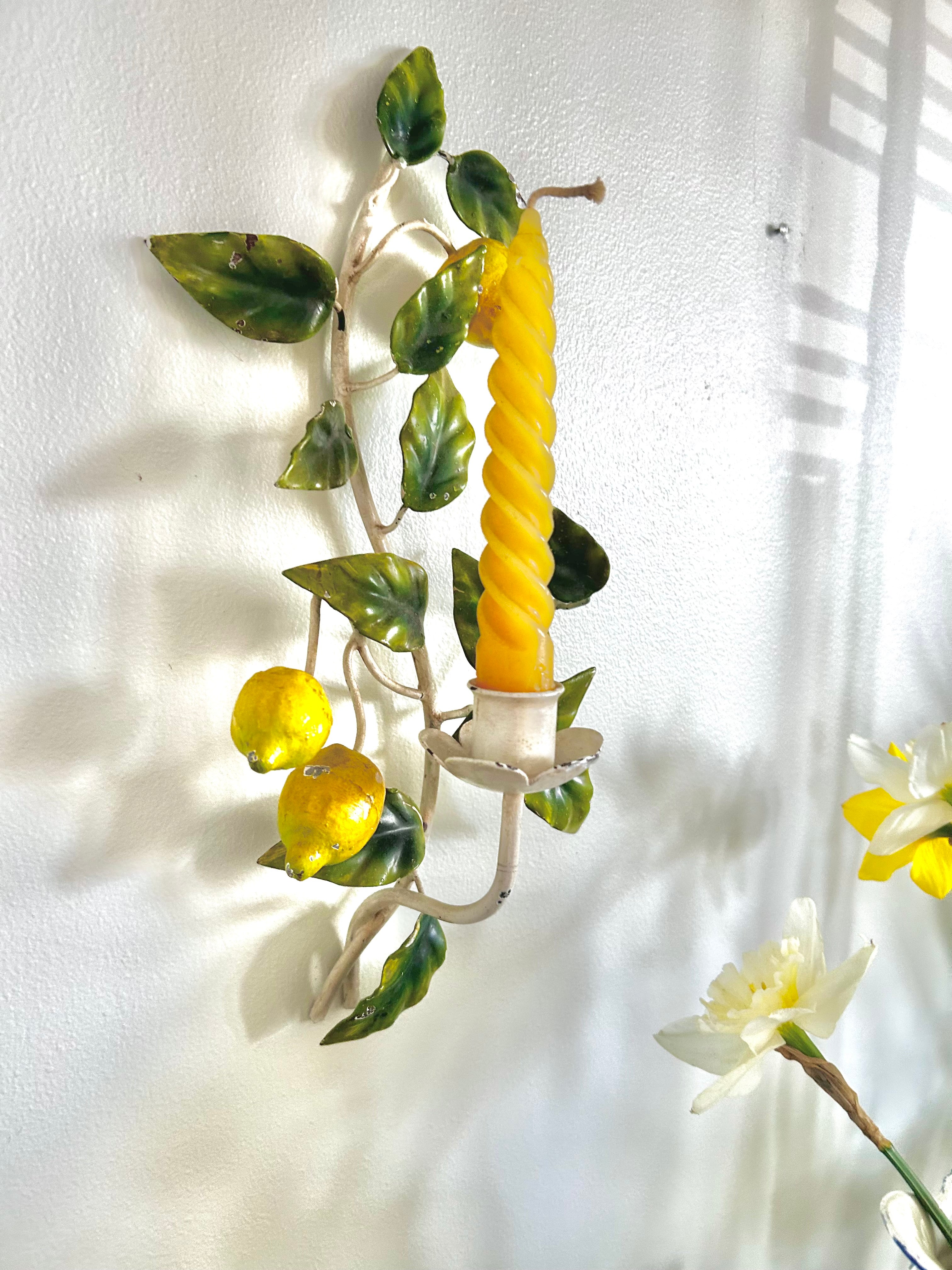 Antique Italian Lemon Branch Tole Candle Sconce