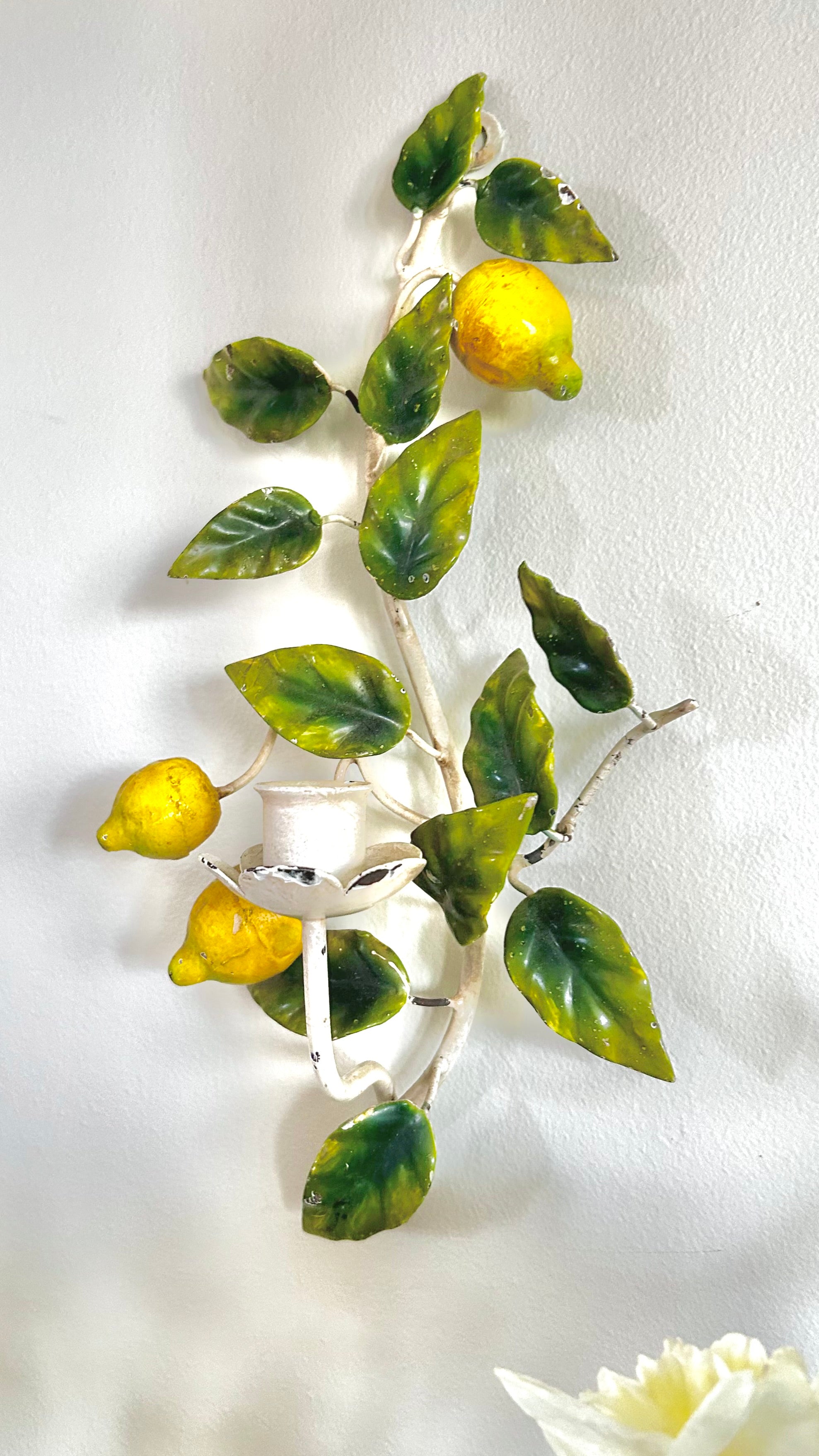 Antique Italian Lemon Branch Tole Candle Sconce