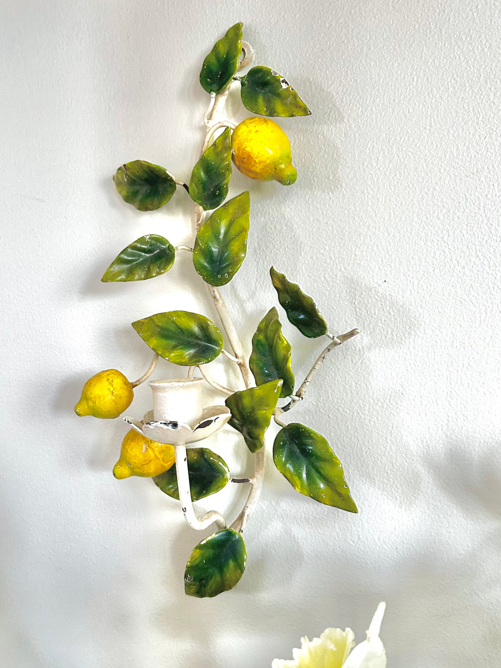 Antique Italian Lemon Branch Tole Candle Sconce