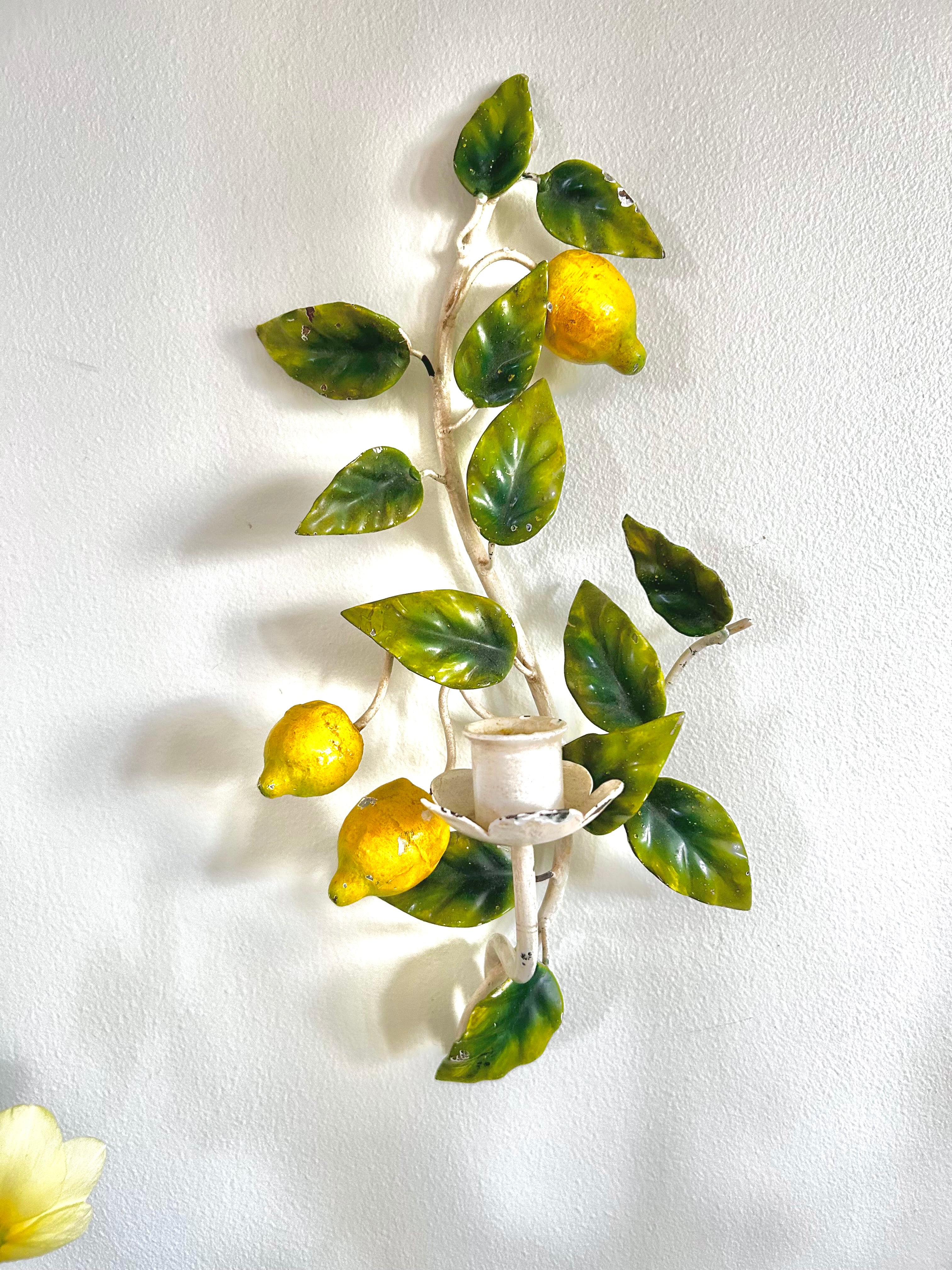Antique Italian Lemon Branch Tole Candle Sconce