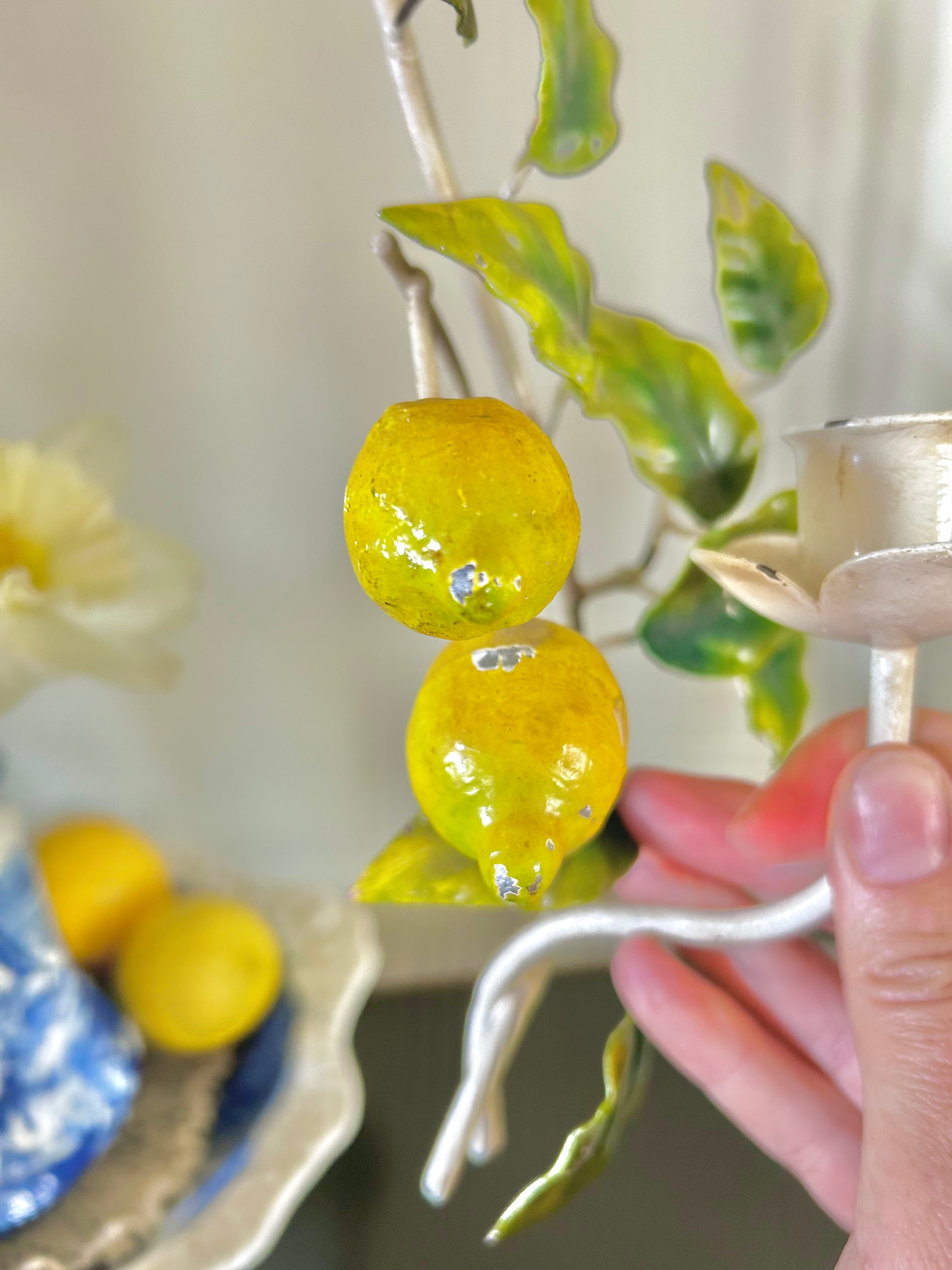 Antique Italian Lemon Branch Tole Candle Sconce