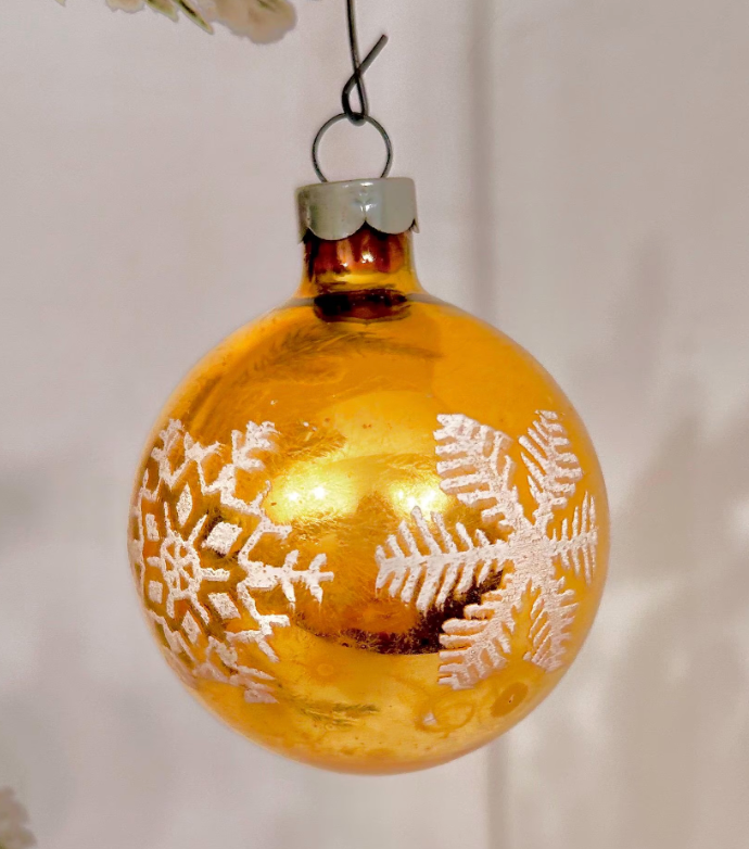 Vintage Stenciled Glass Christmas Ornament: Flocked Holiday Bulbs, USA Made
