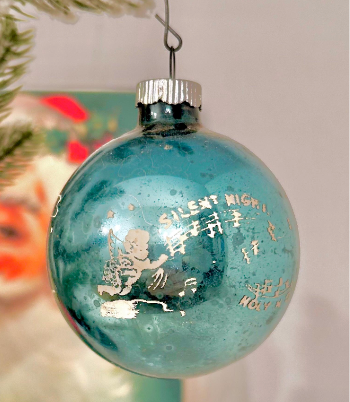 Vintage Stenciled Glass Christmas Ornament: Flocked Holiday Bulbs, USA Made