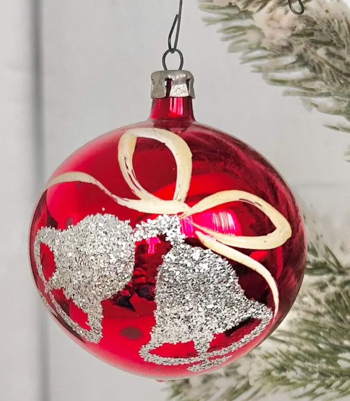 Vintage Hand-Painted Glass Christmas Ornament: European Xmas Tree Bulb